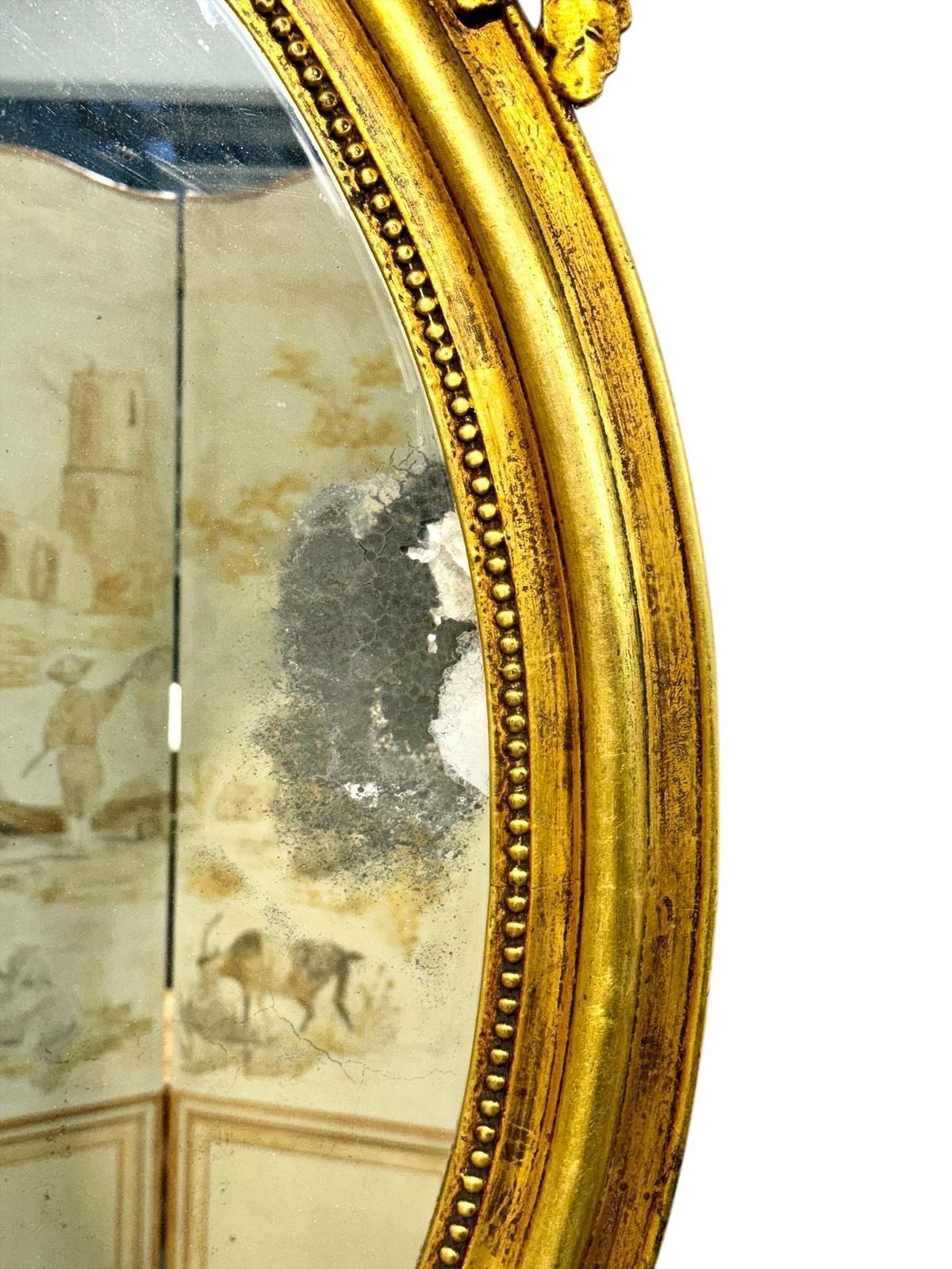 Large Oval Louis XVI Style Giltwood Mirror, 19th Century photo for sale