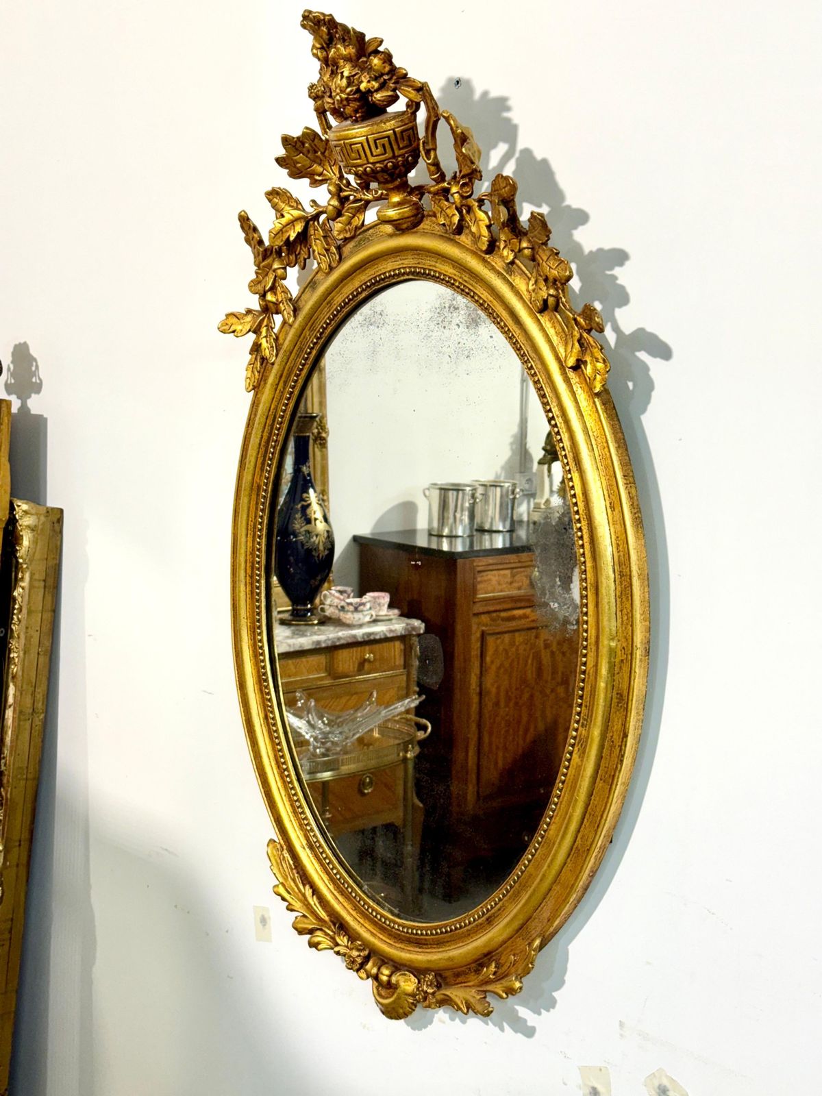 photo vintage Large Oval Louis XVI Style Giltwood Mirror, 19th Century