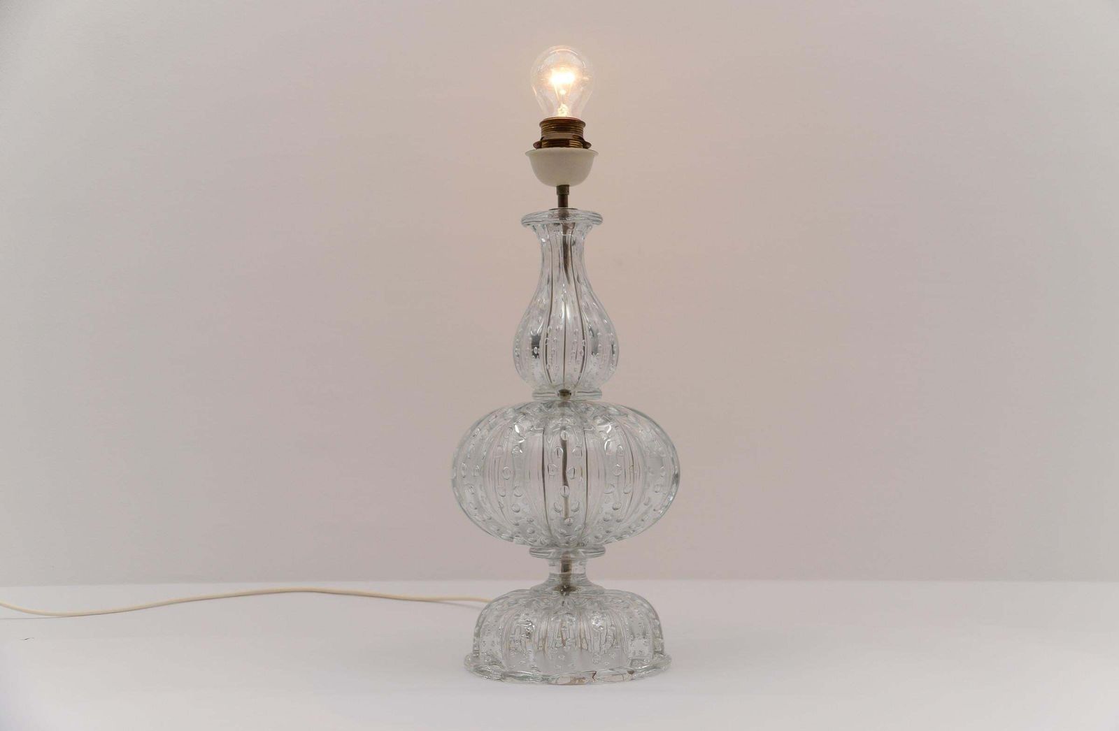 Murano Glass Table Lamp With Air Bubbles, Clear Glass, 1960s Italy photo buy