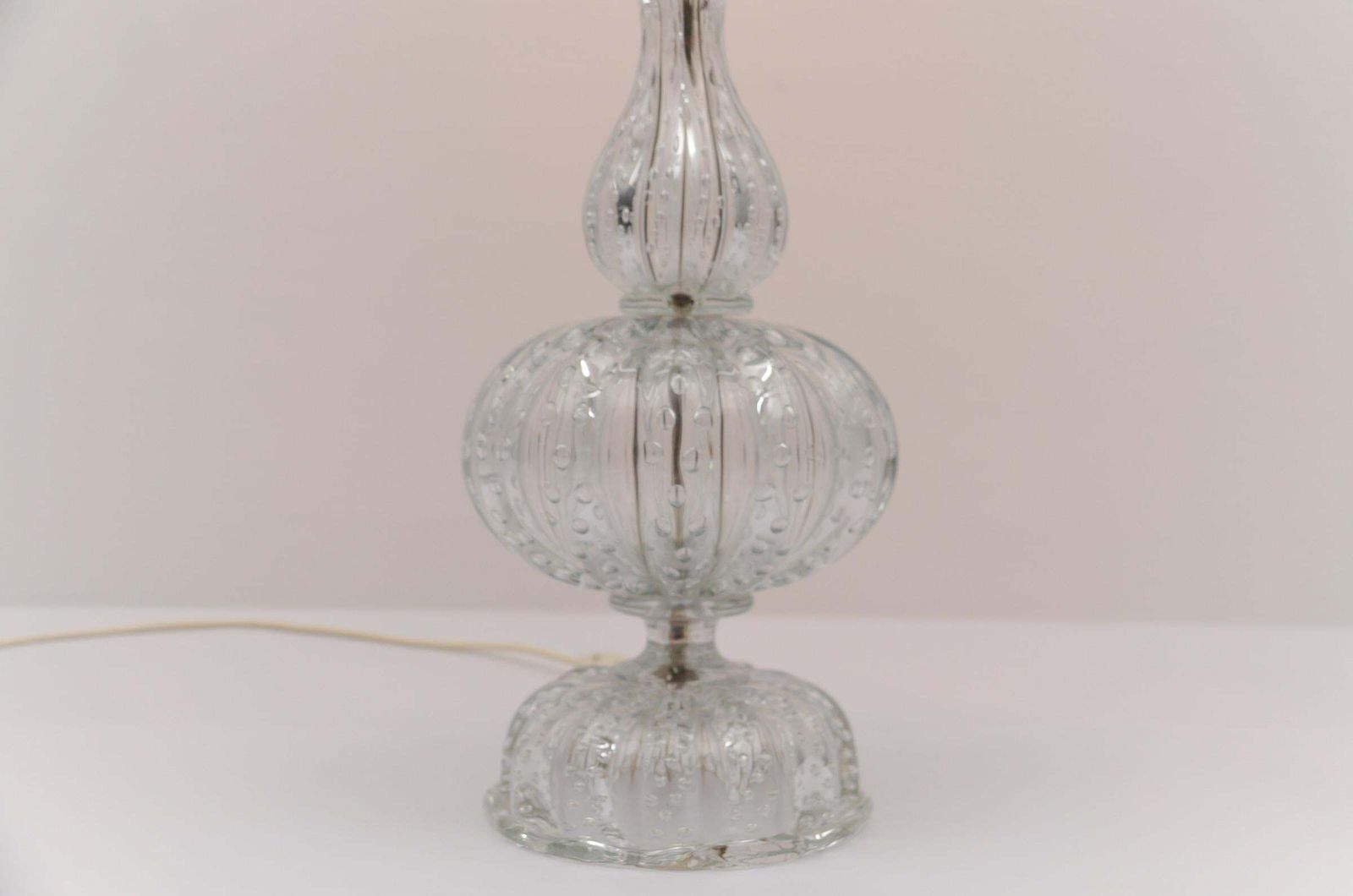 Murano Glass Table Lamp With Air Bubbles, Clear Glass, 1960s Italy photo vintage