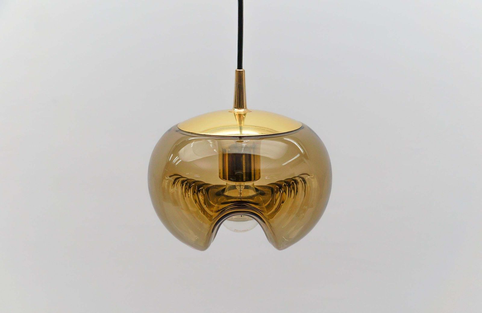 Smoked Glass Lamp "Wave" By Koch & Lowy For Peill & Putzler, 1960s photo Lighting