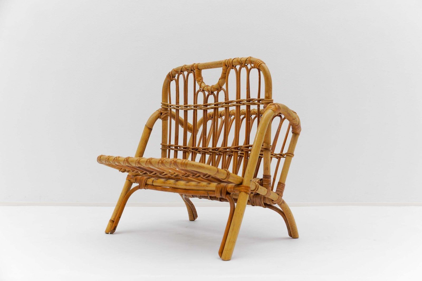Lovely Mid Century Modern Rattan Magazine Rack, 1960s Italy photo furniture