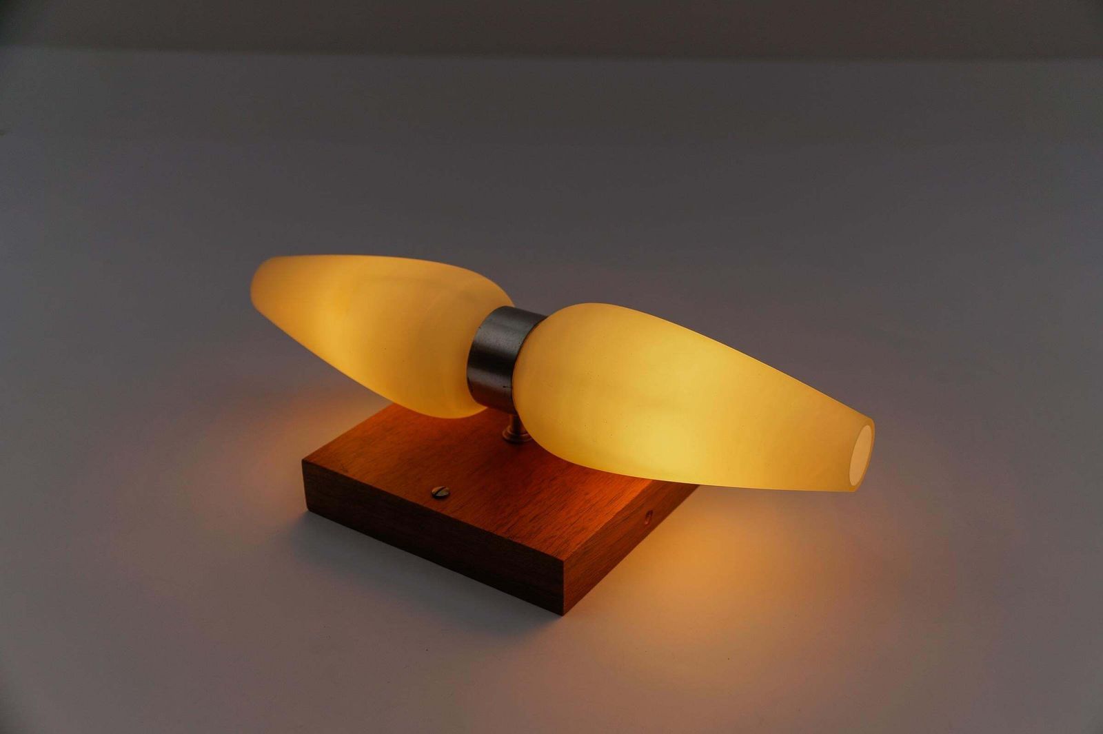 Lighting Pair Of Wood And Opaline Glass Wall Lamps By Temde, Switzerland, 1960s photo