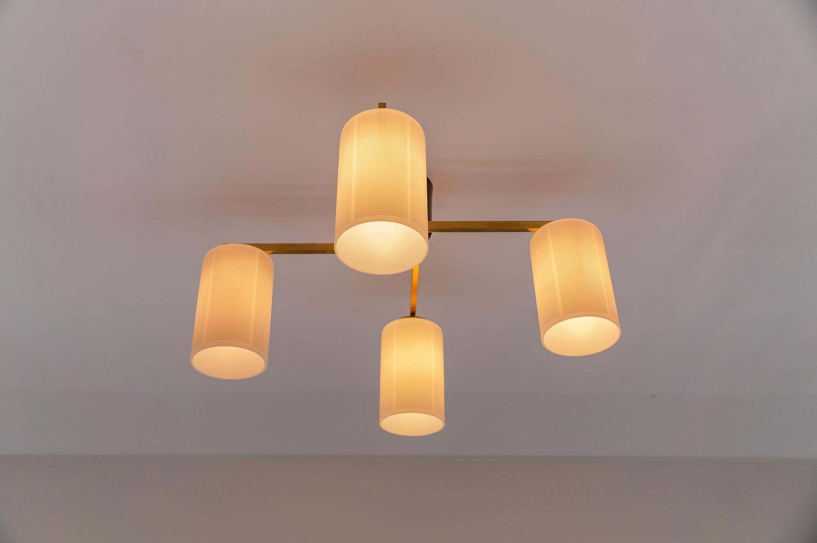 photo for sale Mid Century Modern 4 Armed Brass And Glass Lamp, 1950s Italy