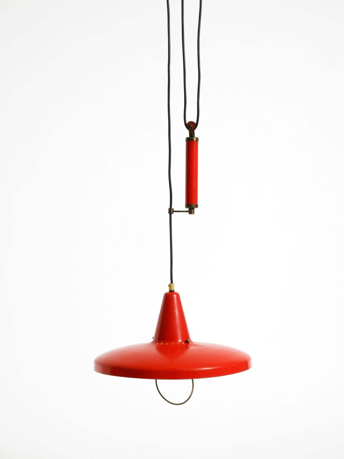 Mid Century Modern Red Aluminum Pendant Lamp, Height Adjustable, Italy, 1950 photo 1593.0