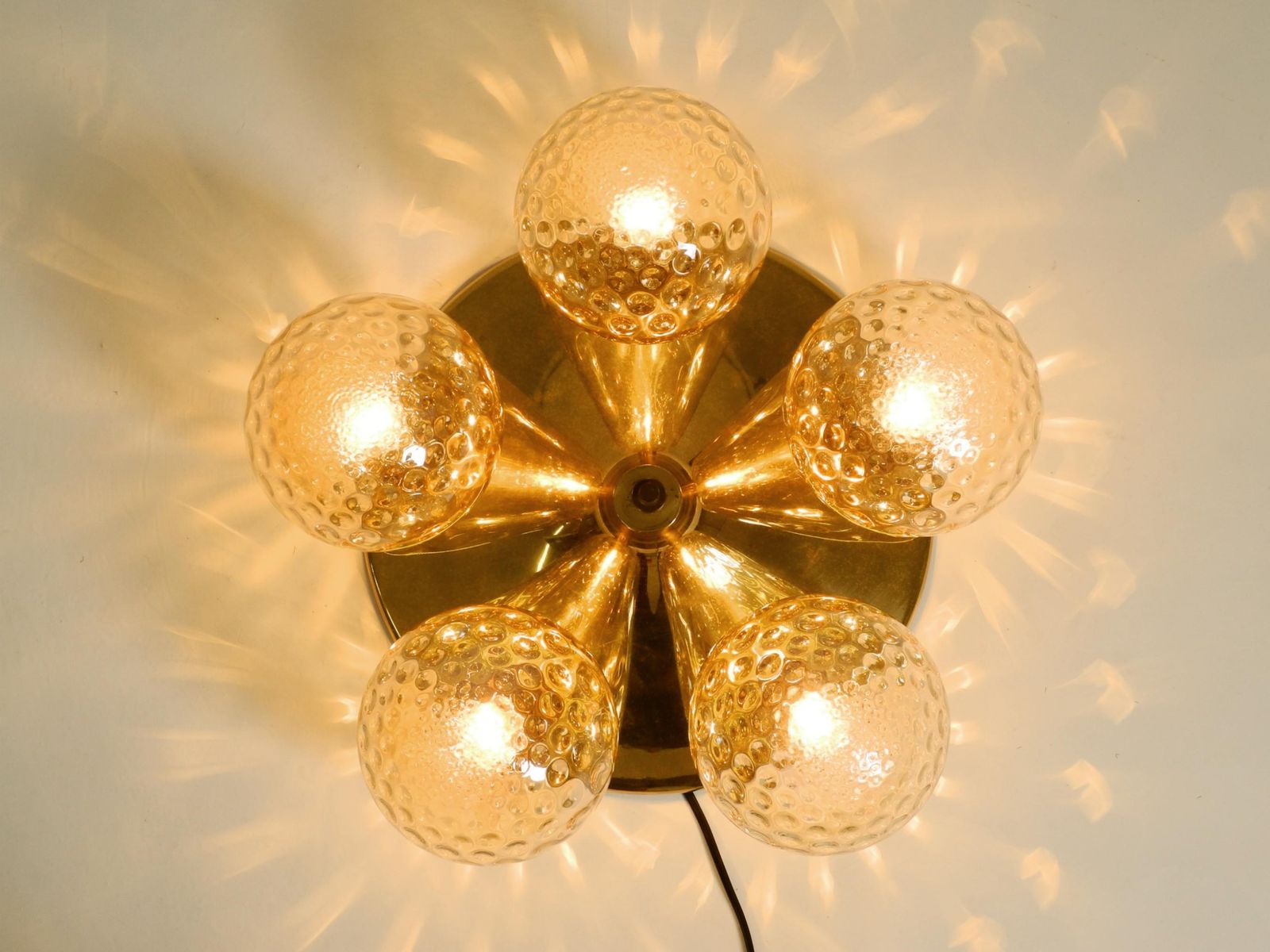 photo for sale Beautiful 1960s Space Age Brass Ceiling Lamp With 5 Glass Balls