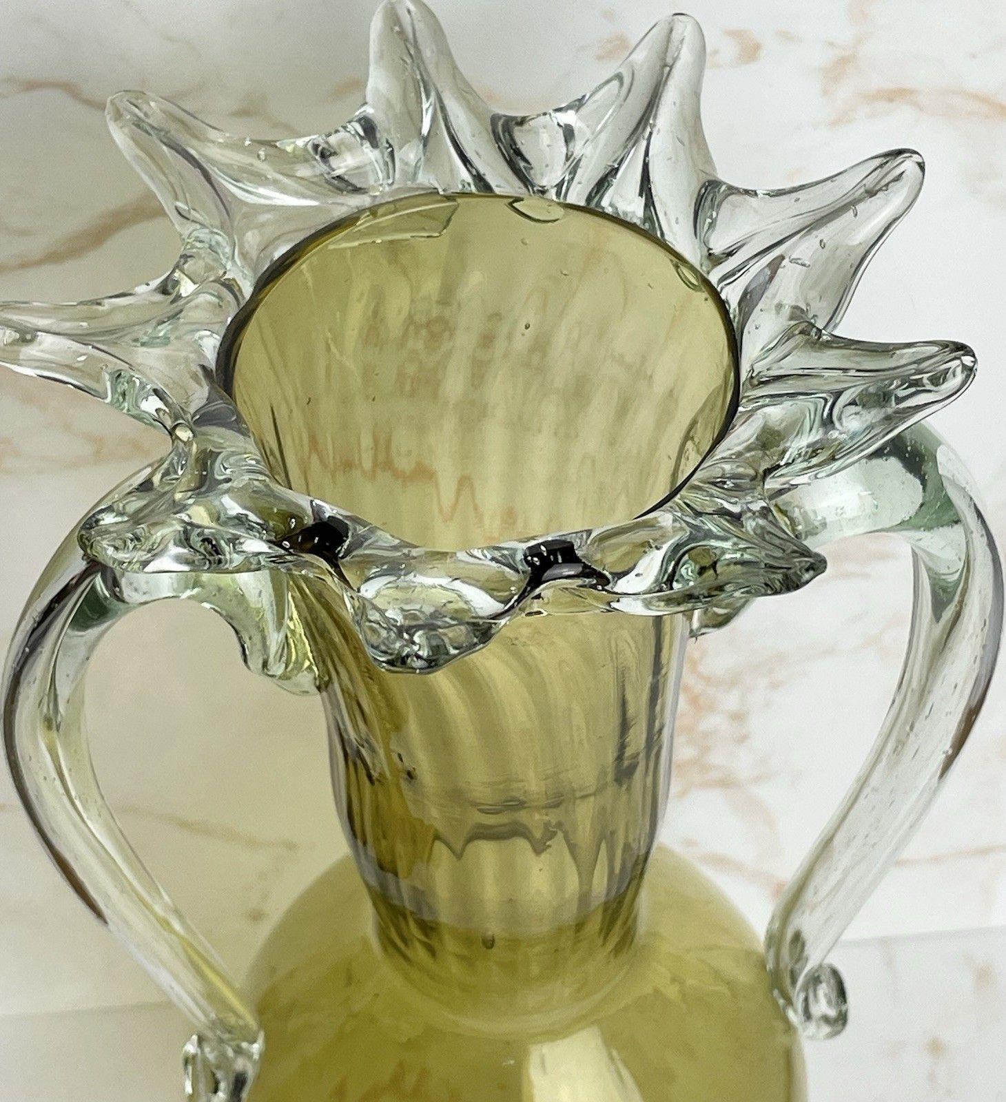 photo for sale Large Vintage Hand Blown Venetian Murano Green Twin Handled Vase