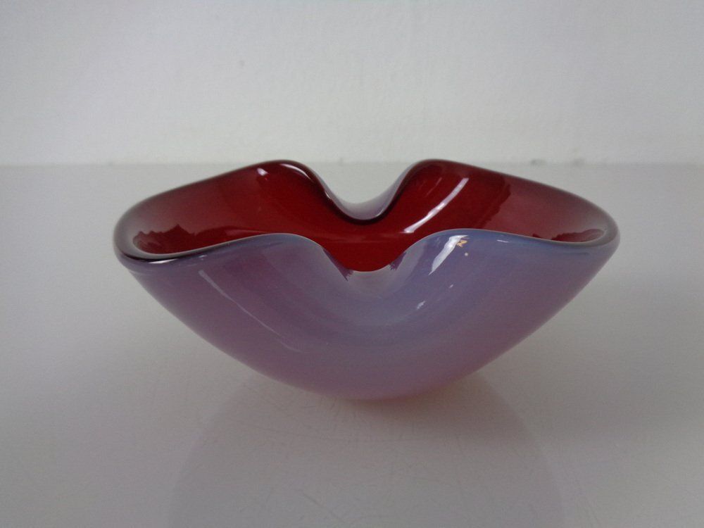 photo furniture Red And Lilac Sommerso Murano Glass Bowl Or Ashtray, Italy, 1960s