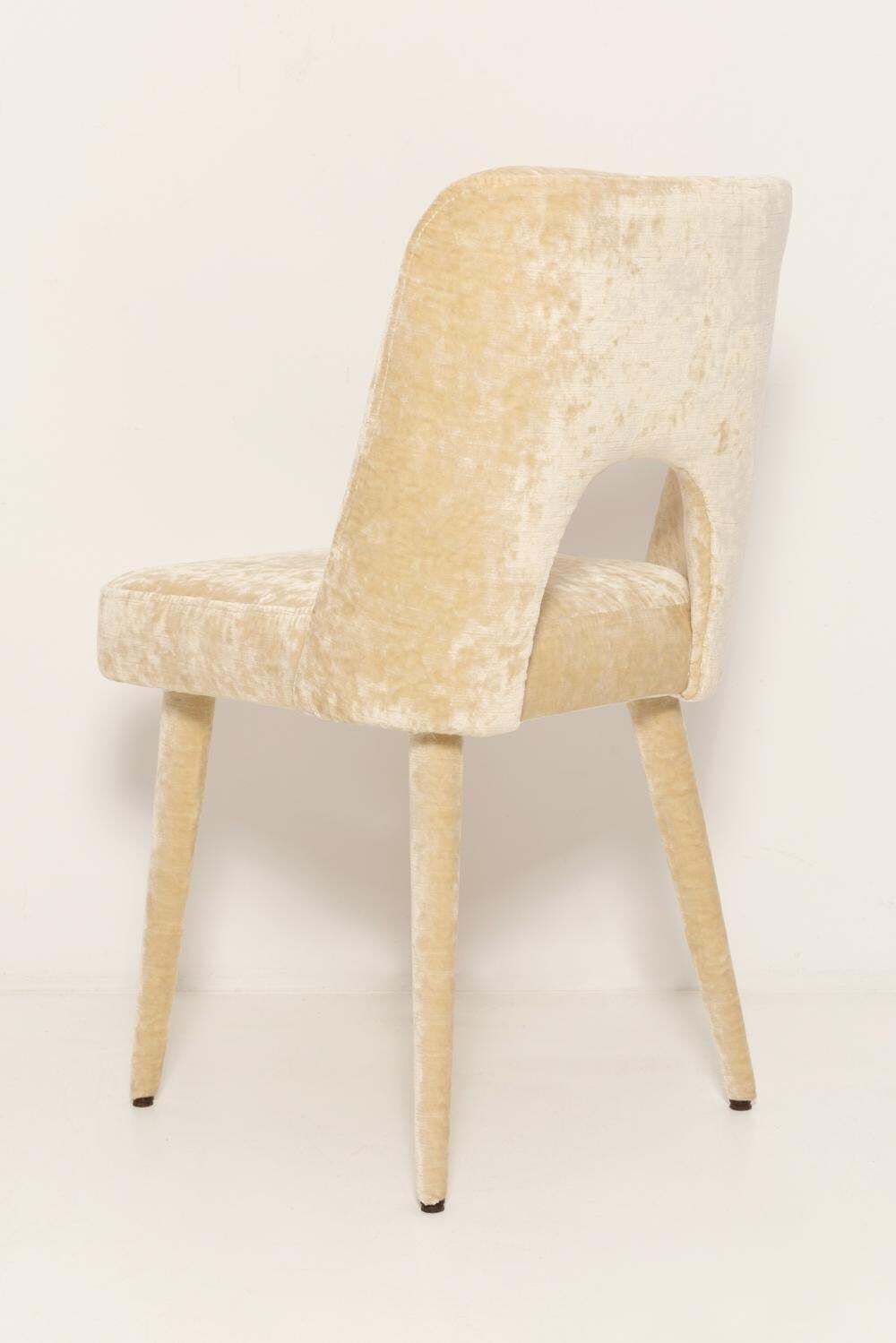 photo furniture Mid Century Shell Chair In Beige Velvet Capri II By Pierre Frey, 1960s