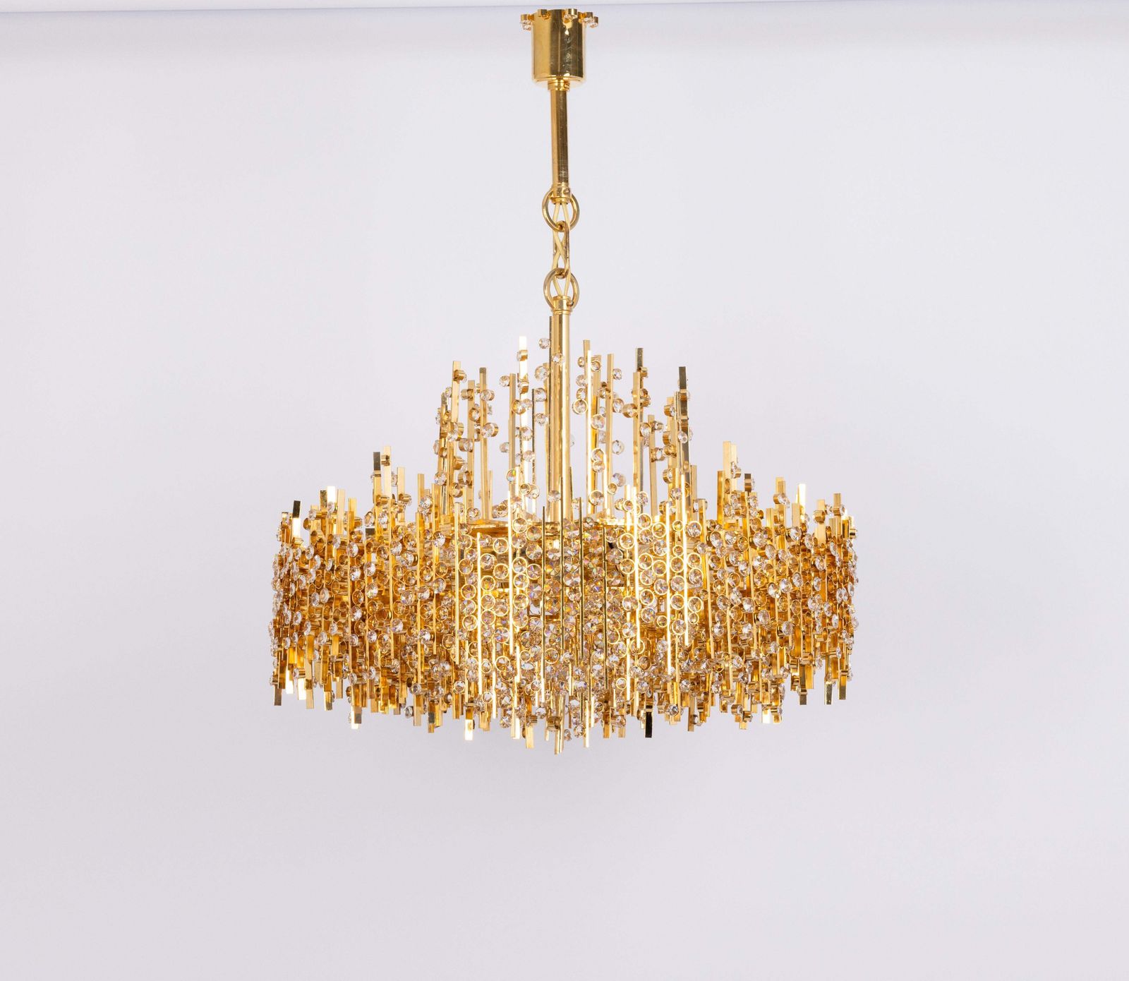 Large Gilt Brass And Crystal Chandelier, By Palwa, Germany, 1970s photo for sale