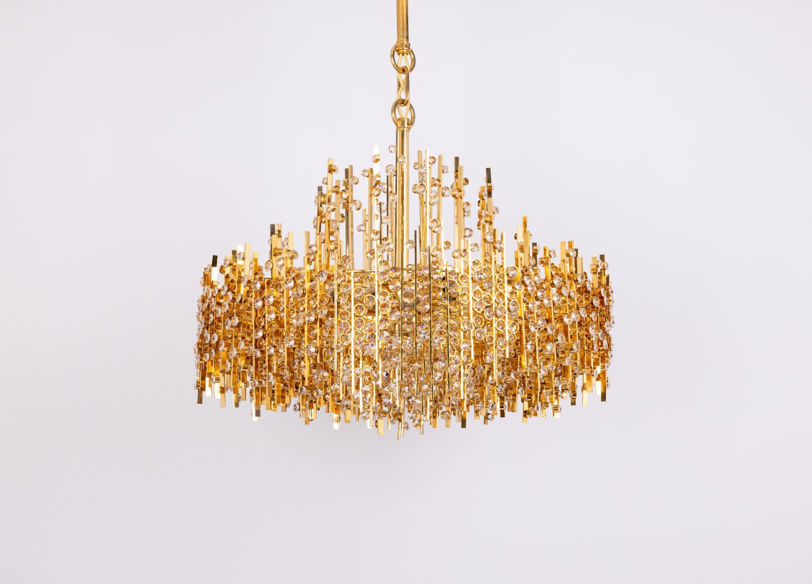 Large Gilt Brass And Crystal Chandelier, By Palwa, Germany, 1970s photo Lighting