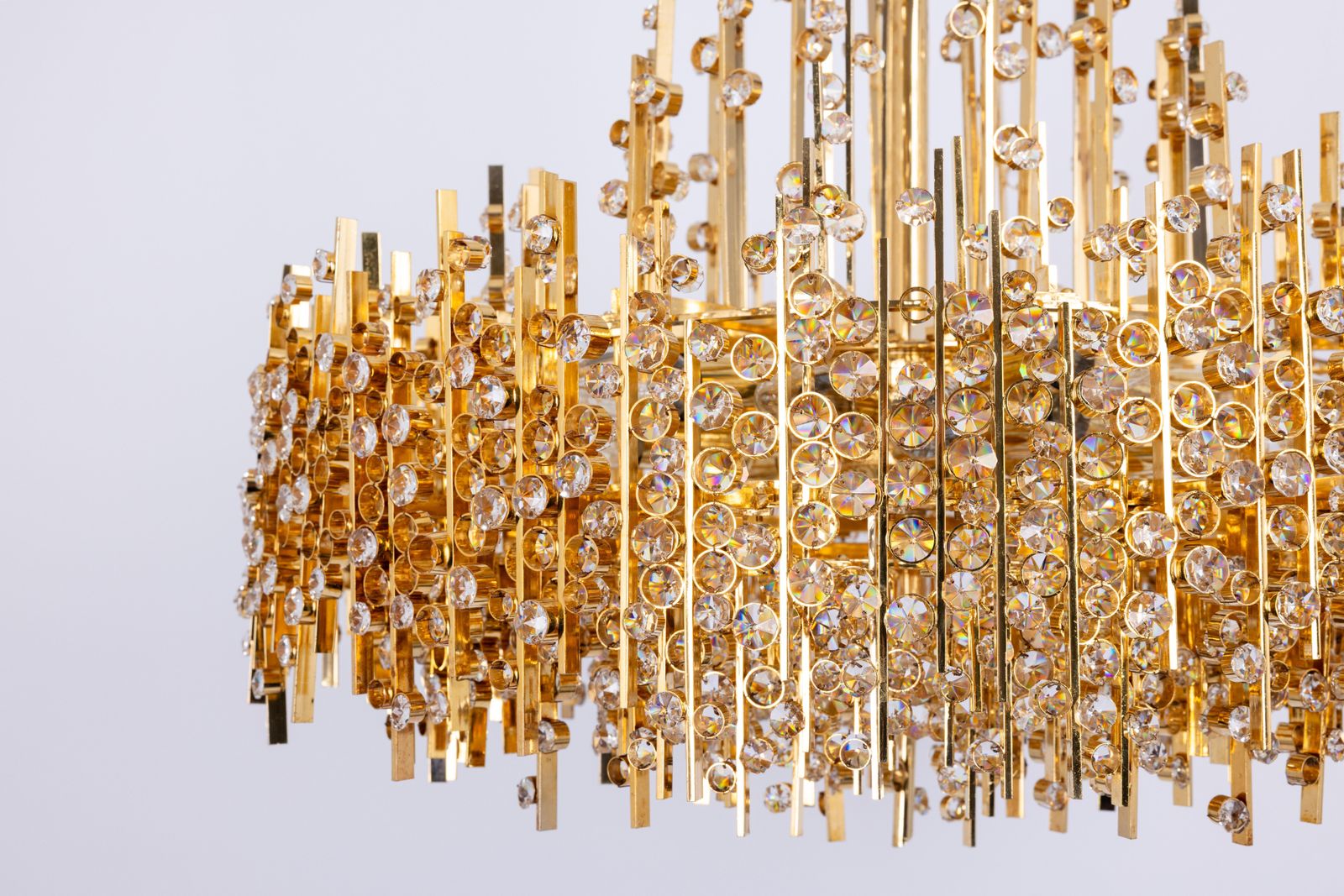 Large Gilt Brass And Crystal Chandelier, By Palwa, Germany, 1970s photo 5222.0