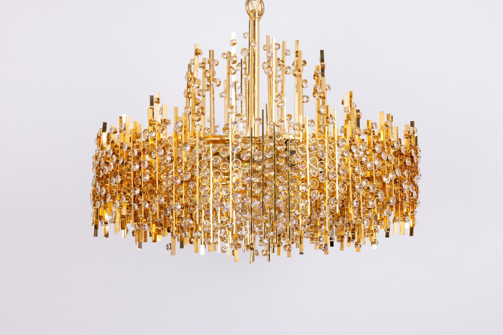 Large Gilt Brass And Crystal Chandelier, By Palwa, Germany, 1970s photo vinterior