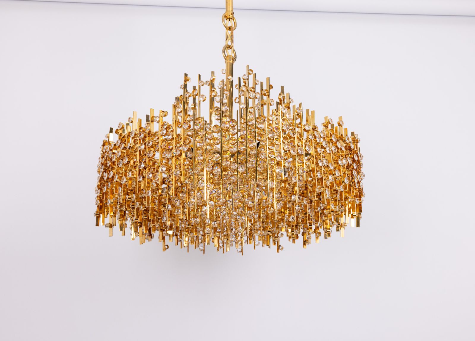 Large Gilt Brass And Crystal Chandelier, By Palwa, Germany, 1970s photo vintage