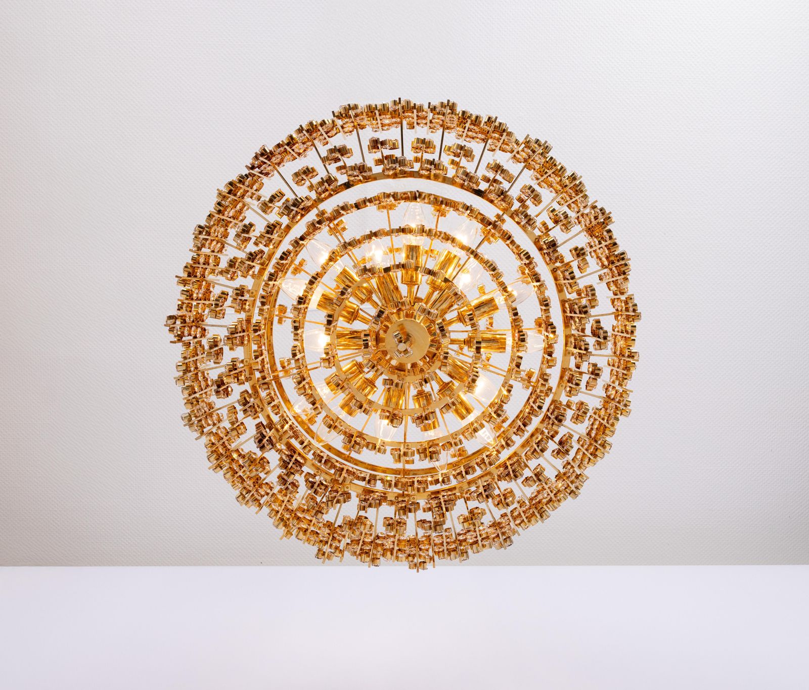 photo for sale Large Gilt Brass And Crystal Chandelier, By Palwa, Germany, 1970s