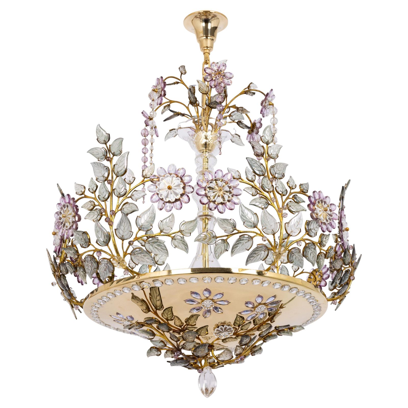 Large Gorgeous Chandeier Gilt Faceted Crystal Glass Bagues, Palwa, 1970s