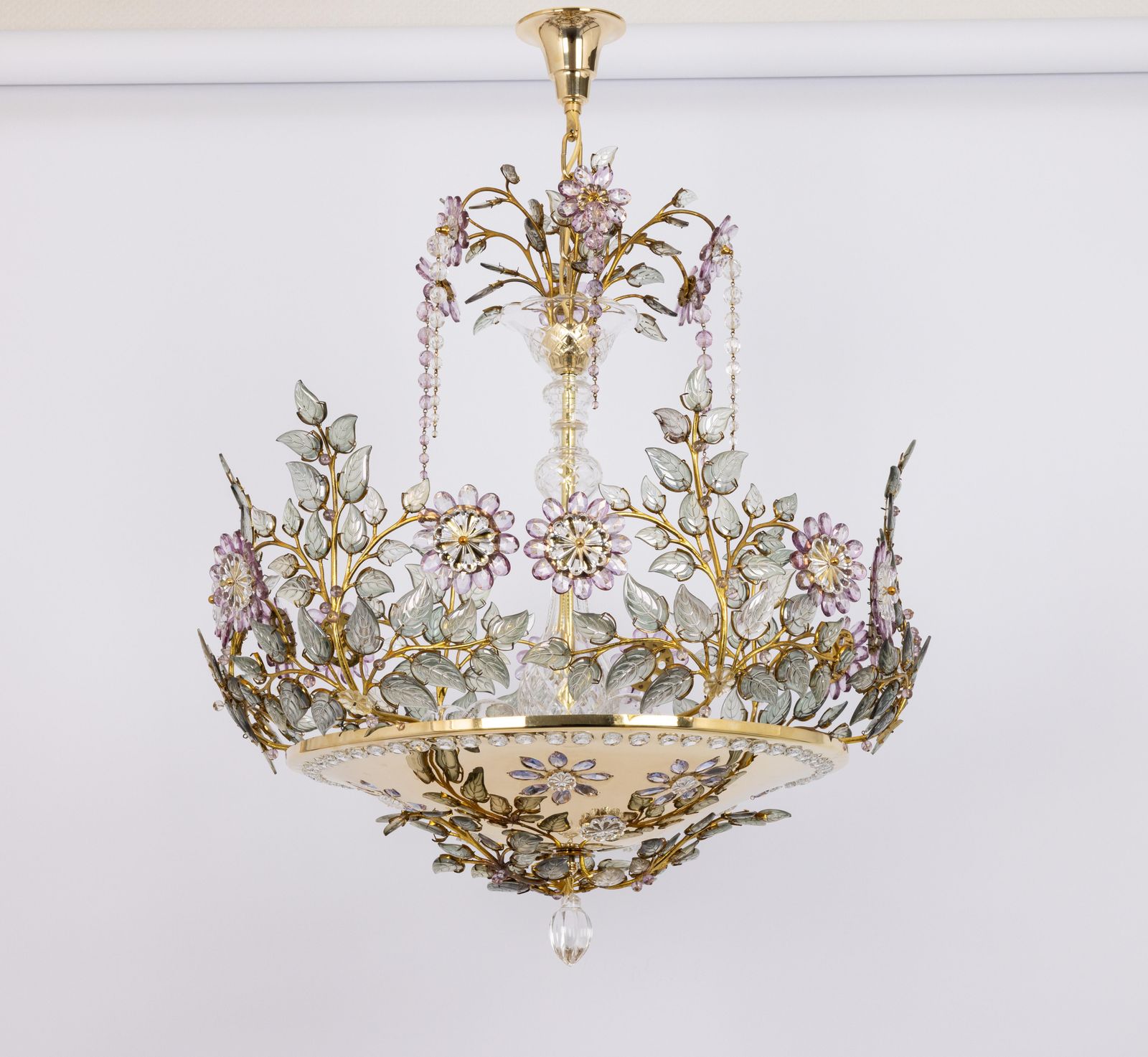 Large Gorgeous Chandeier Gilt Faceted Crystal Glass Bagues, Palwa, 1970s photo 7966.0