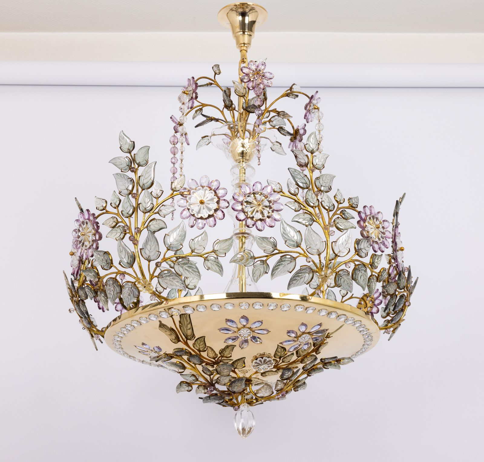 Large Gorgeous Chandeier Gilt Faceted Crystal Glass Bagues, Palwa, 1970s photo vinterior