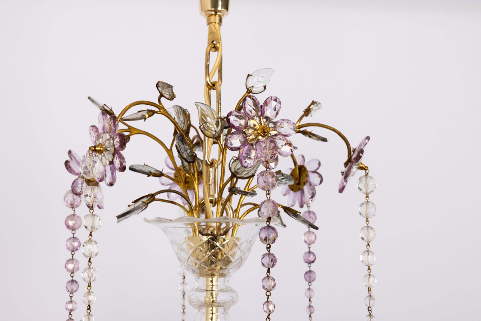 Large Gorgeous Chandeier Gilt Faceted Crystal Glass Bagues, Palwa, 1970s photo buy