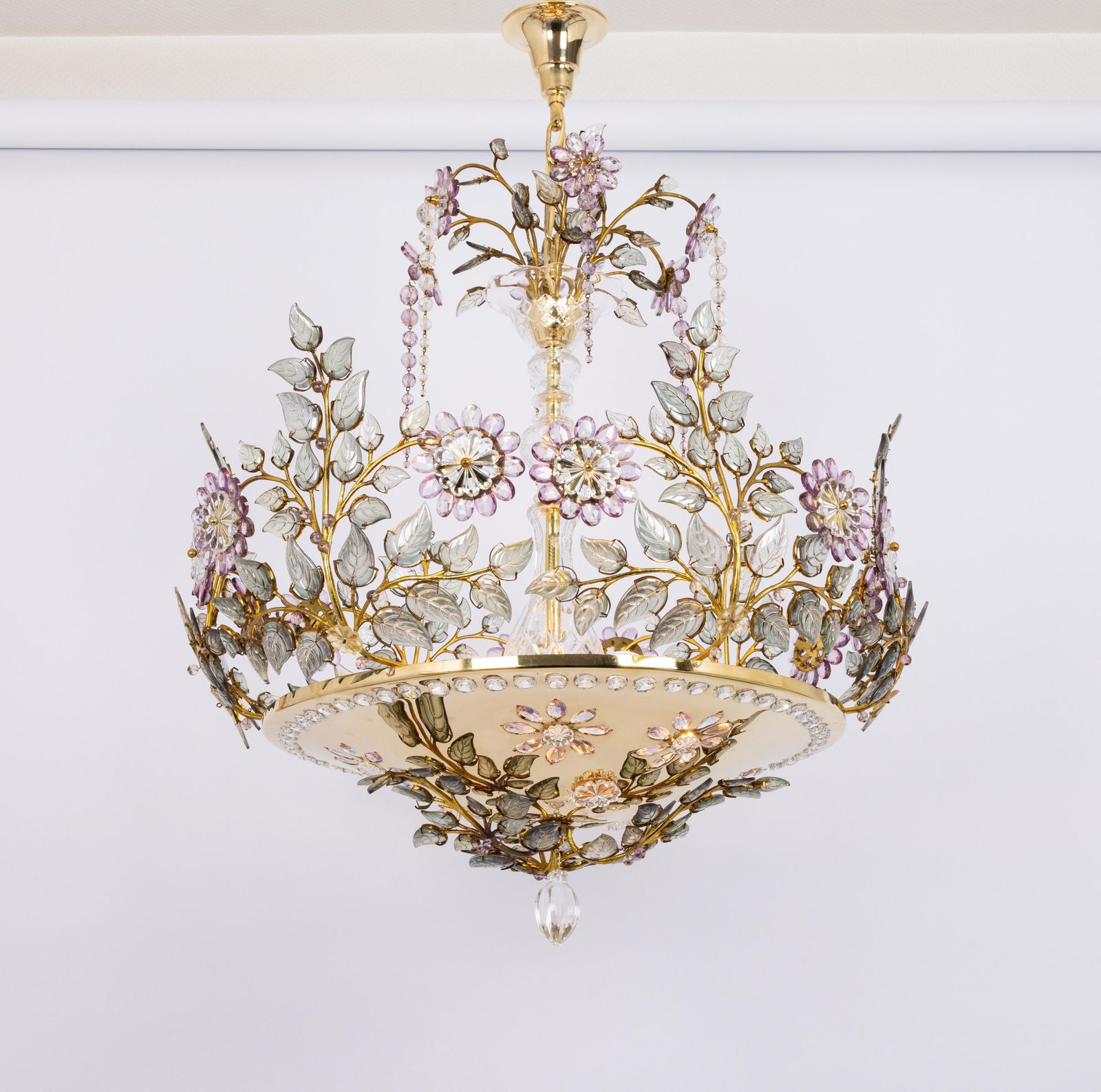Large Gorgeous Chandeier Gilt Faceted Crystal Glass Bagues, Palwa, 1970s photo vintage