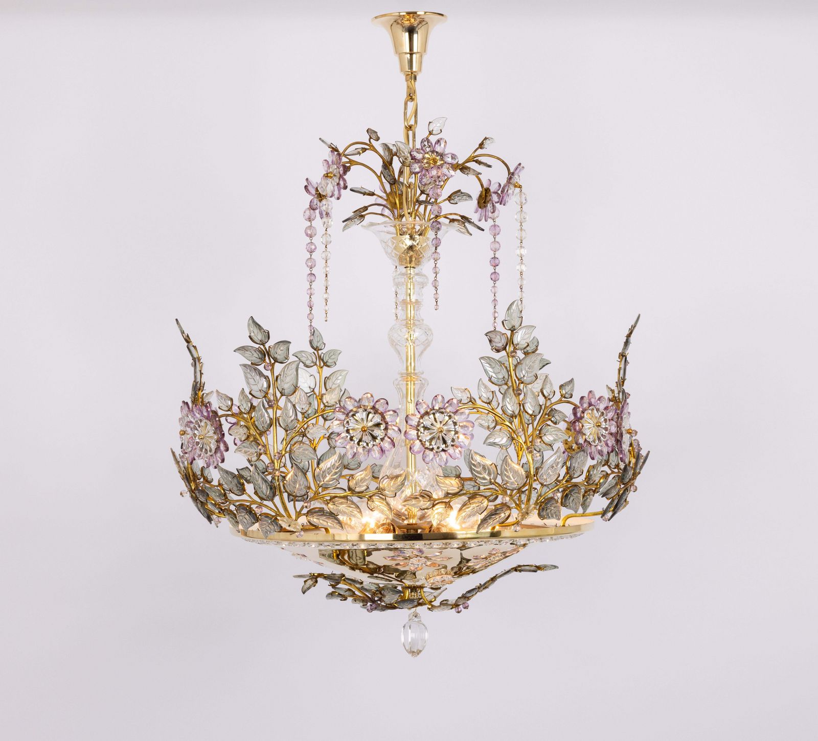 Lighting Large Gorgeous Chandeier Gilt Faceted Crystal Glass Bagues, Palwa, 1970s photo