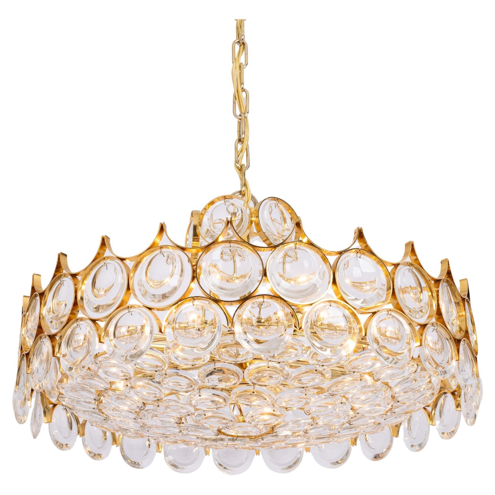 Large Gilt Brass Crystal Chandelier By Palwa, Sciolari Design, Germany, 1970s