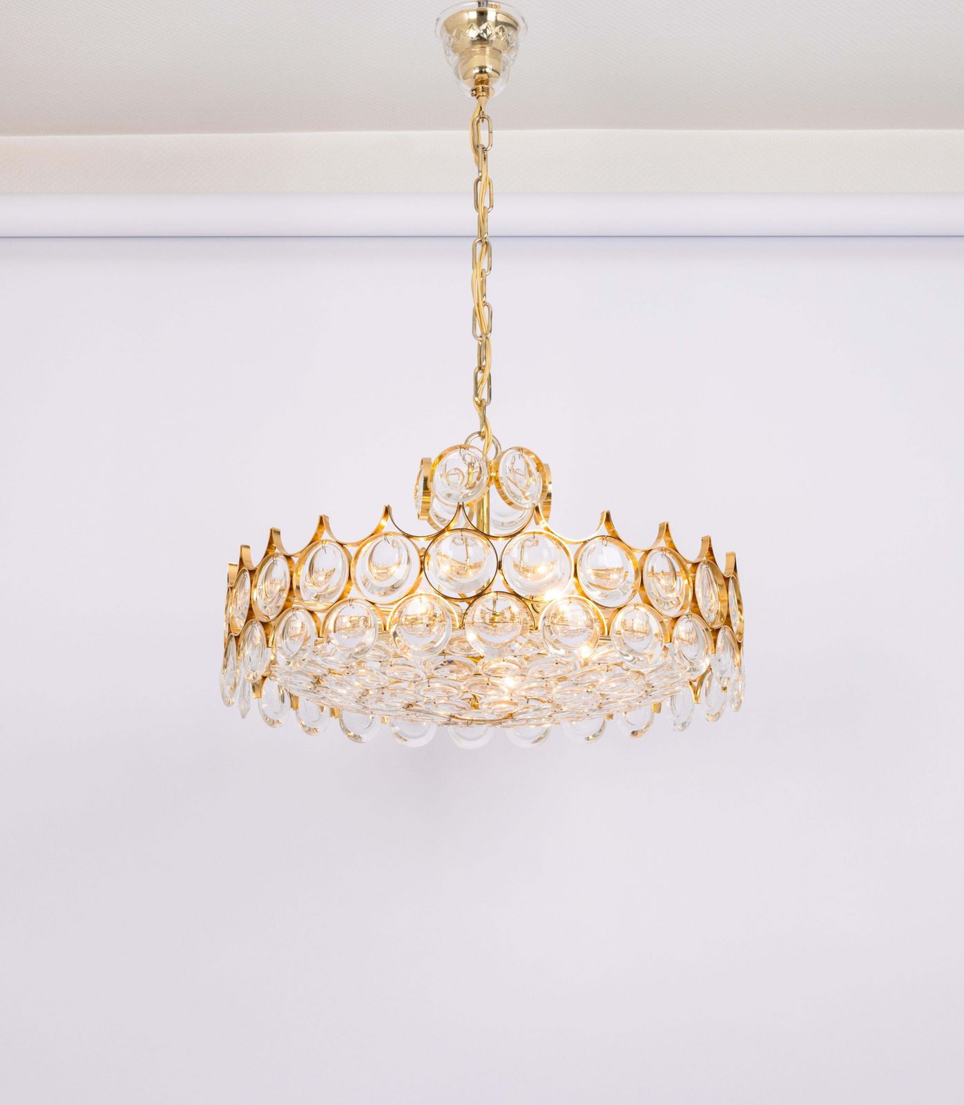 Large Gilt Brass Crystal Chandelier By Palwa, Sciolari Design, Germany, 1970s photo buy