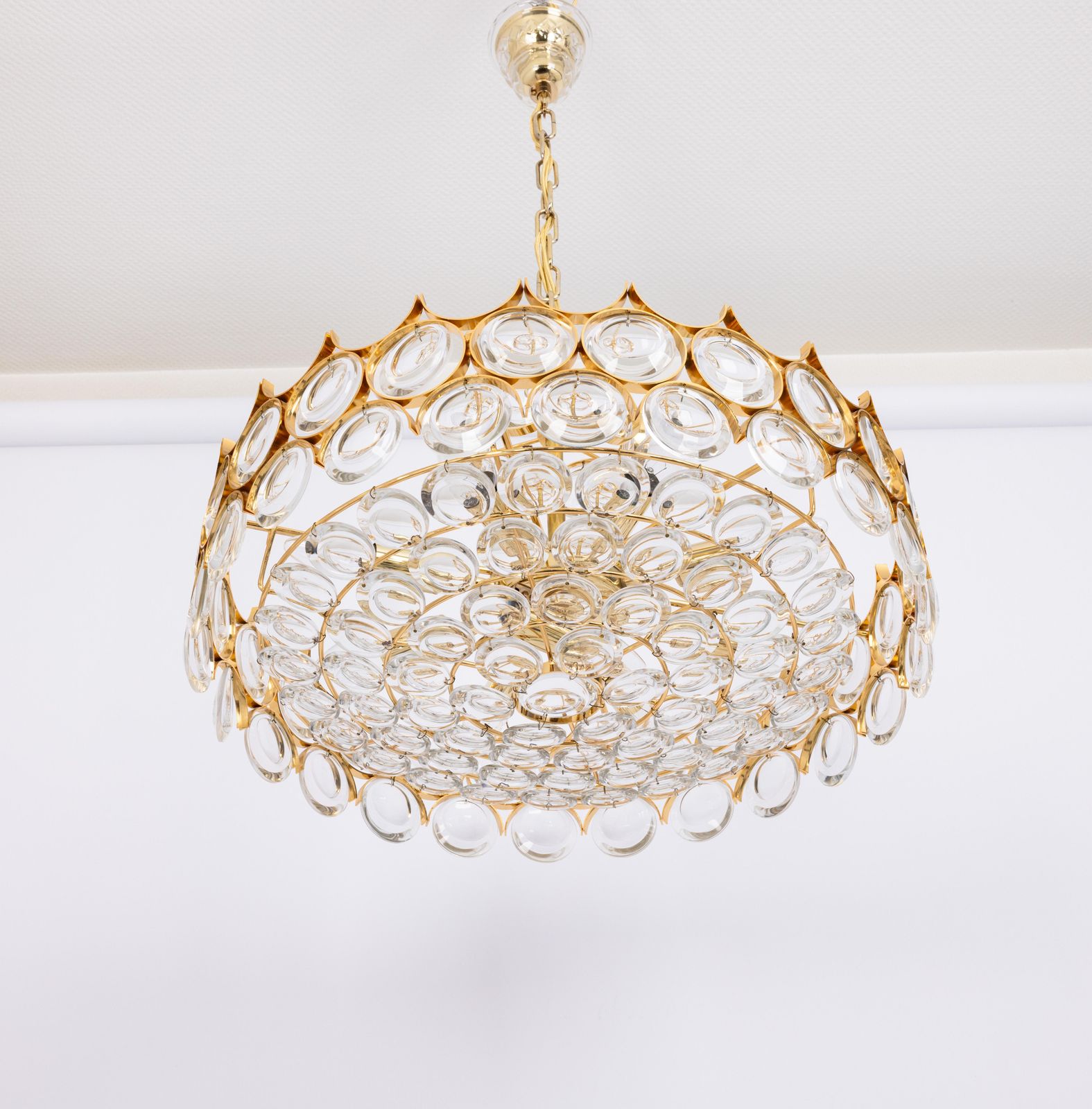 photo buy Large Gilt Brass Crystal Chandelier By Palwa, Sciolari Design, Germany, 1970s