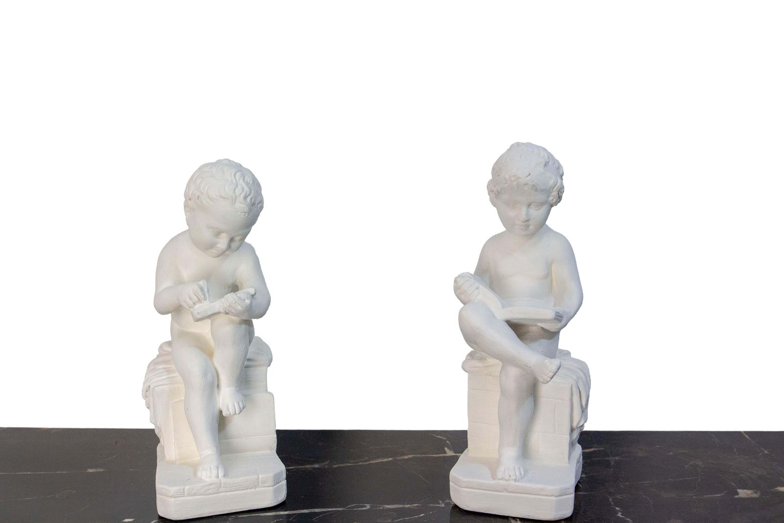 Pair Of Painted Plater Cherubs Book End France, Late 19th Century photo furniture