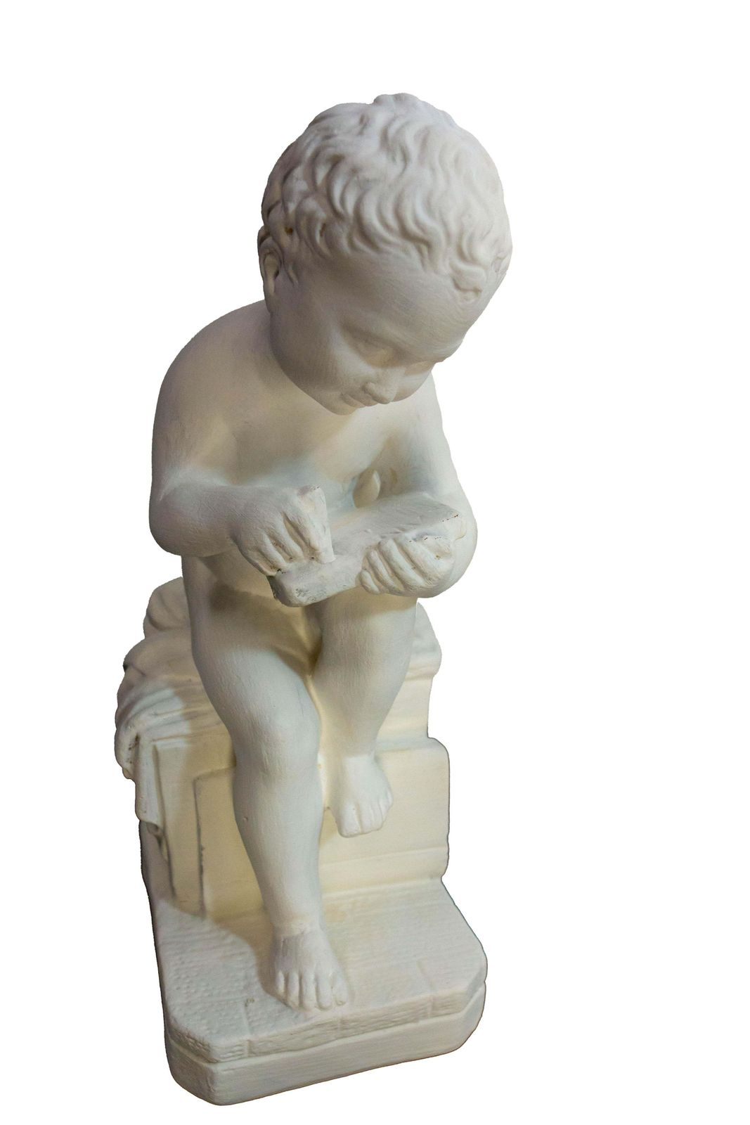Pair Of Painted Plater Cherubs Book End France, Late 19th Century photo vinterior