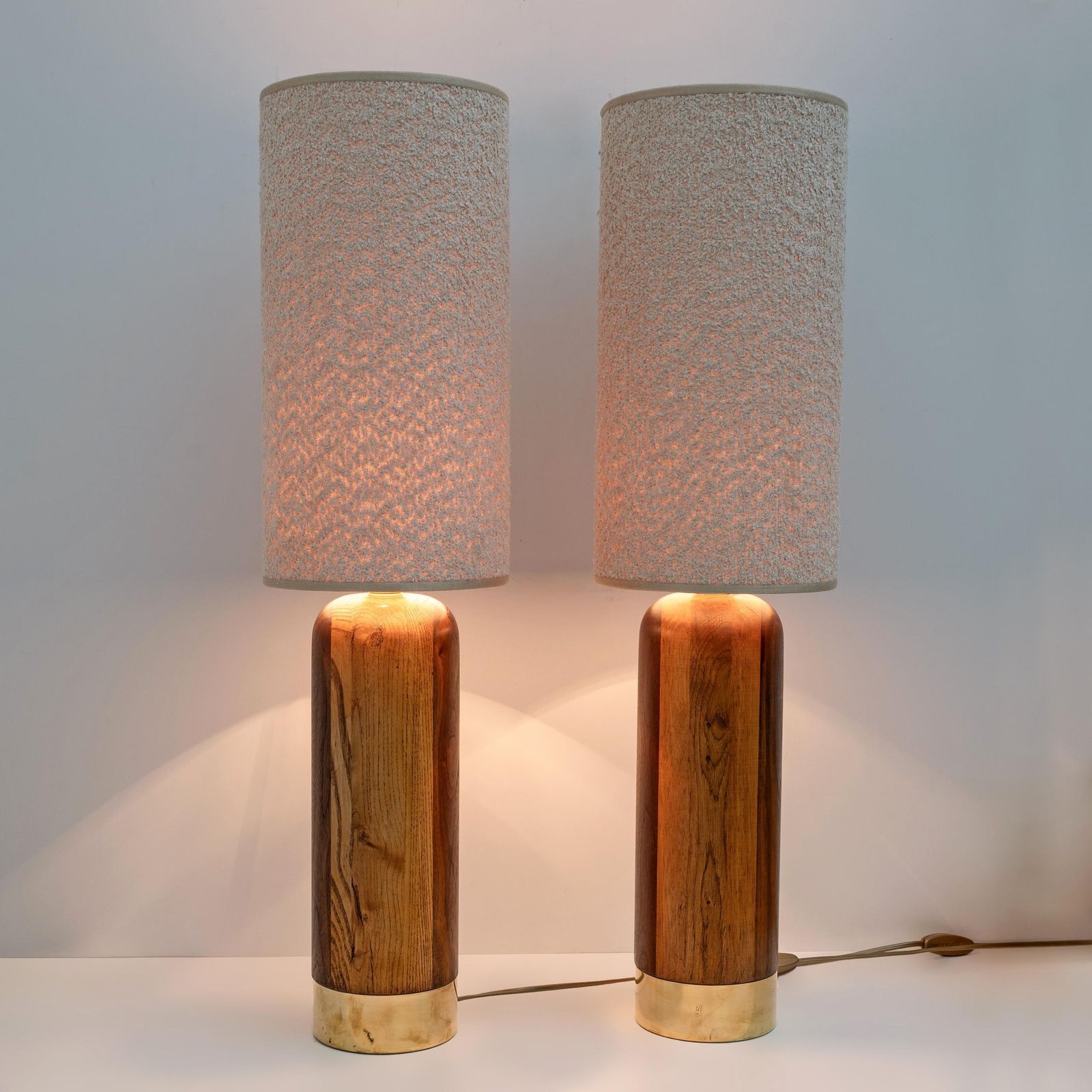 Pair Of Mid Century Modern Style Italian Wood And Brass Table Lamps photo furniture