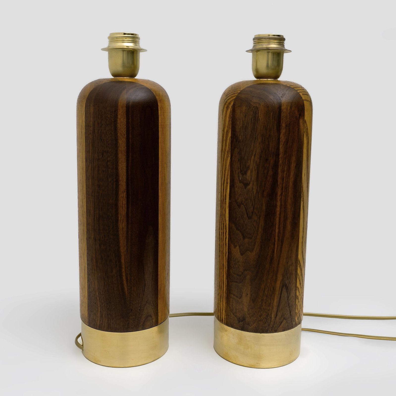 Pair Of Mid Century Modern Style Italian Wood And Brass Table Lamps photo 1947.0