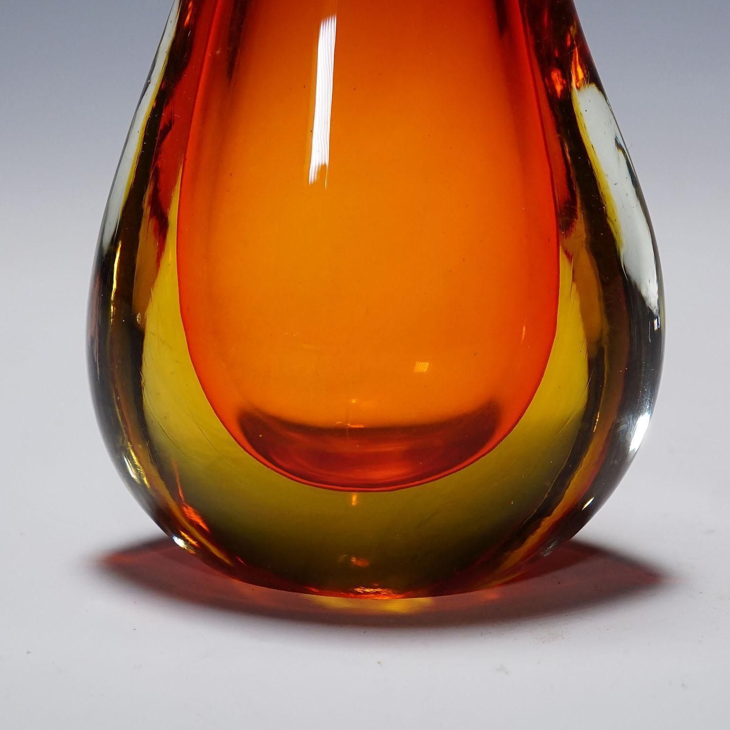 Vase In Red And Yellow Sommerso Glass, Flavio Poli For Seguso photo vinterior