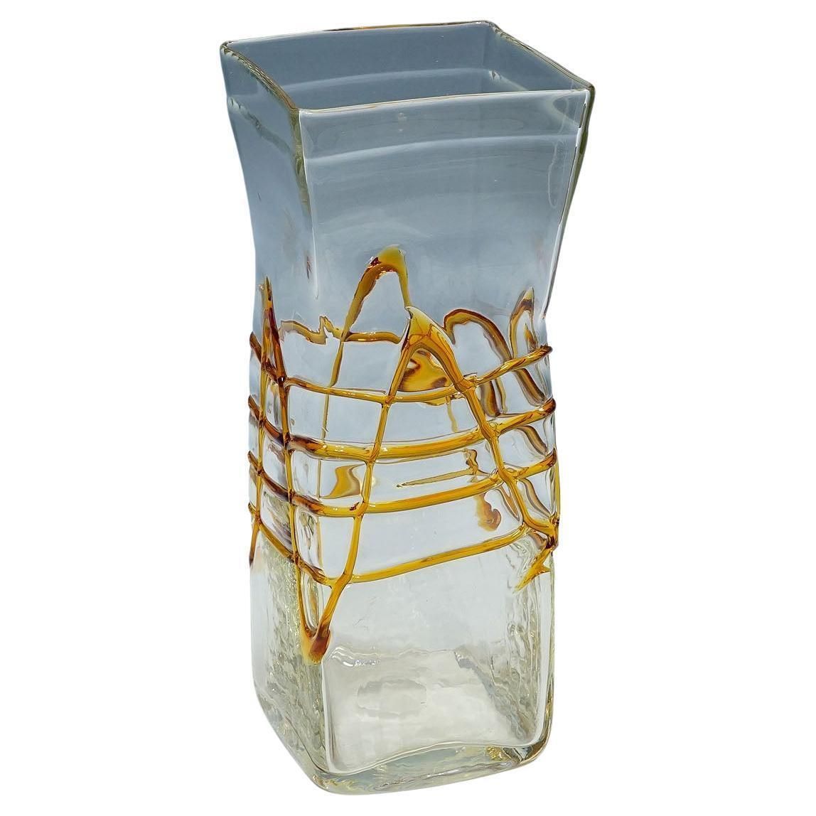 Large Art Glass Vase By Fulvio Bianconi For Mazzega, Venice Murano
