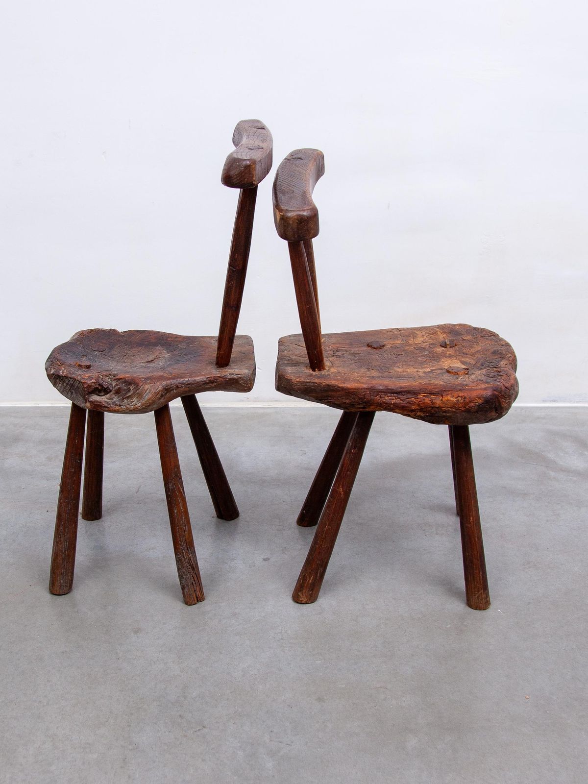 Brutalist Country Style Solid Wooden Chairs Hand Crafted 19th Century Auvergne photo for sale