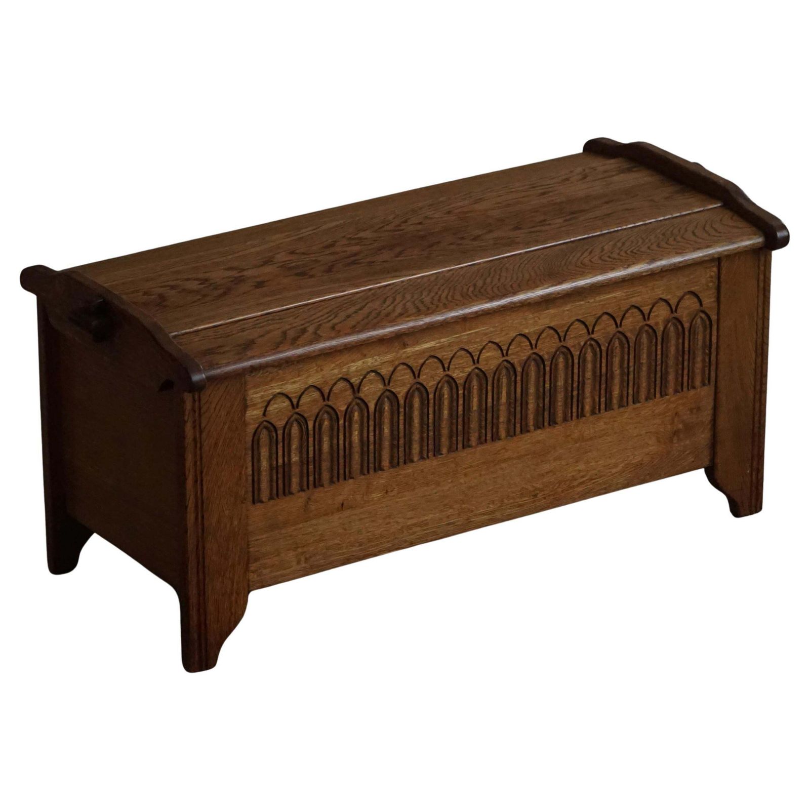 Danish Modern Oak Chest With Decorative Relief Carving, Mid 20th Century