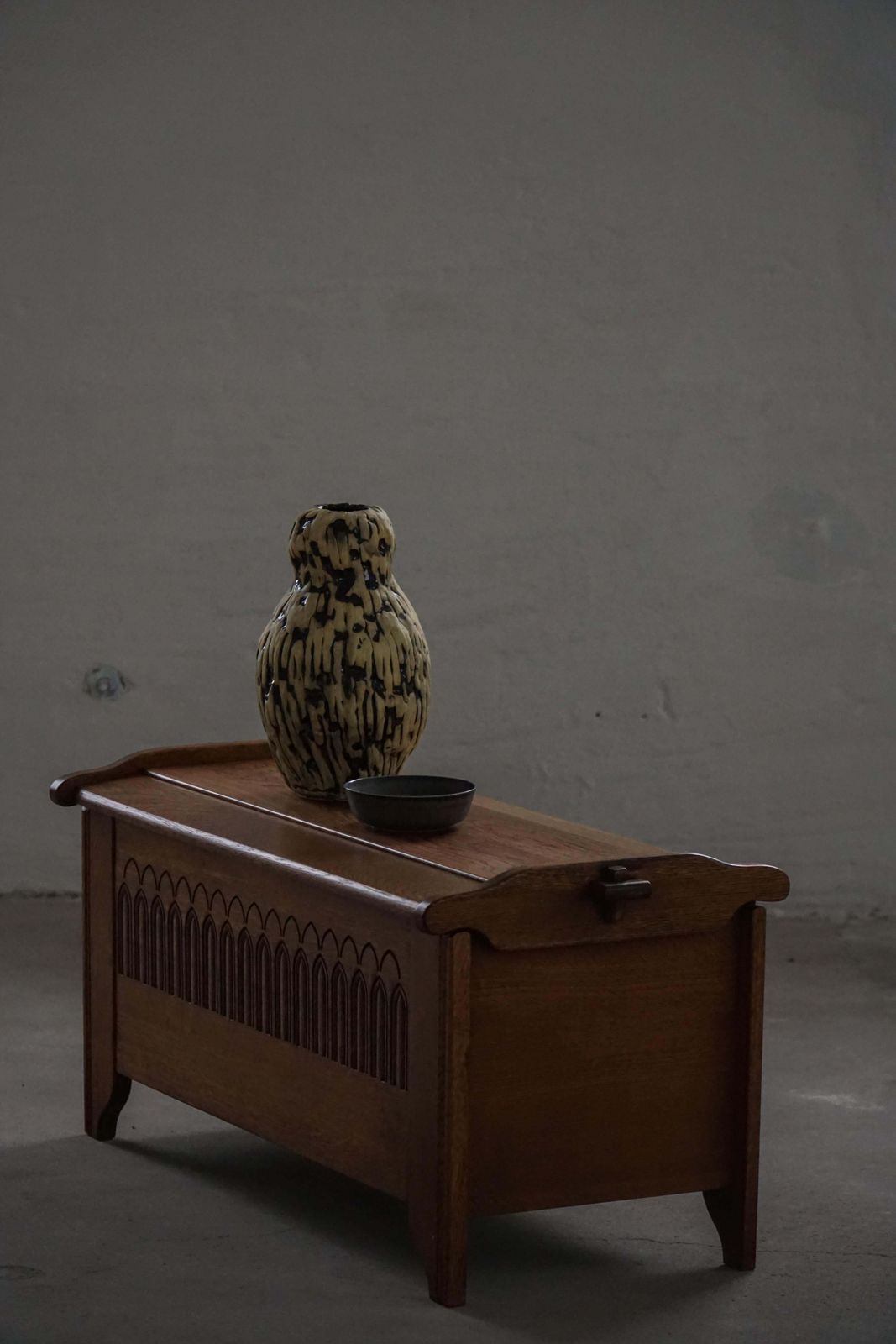 Danish Modern Oak Chest With Decorative Relief Carving, Mid 20th Century photo furniture