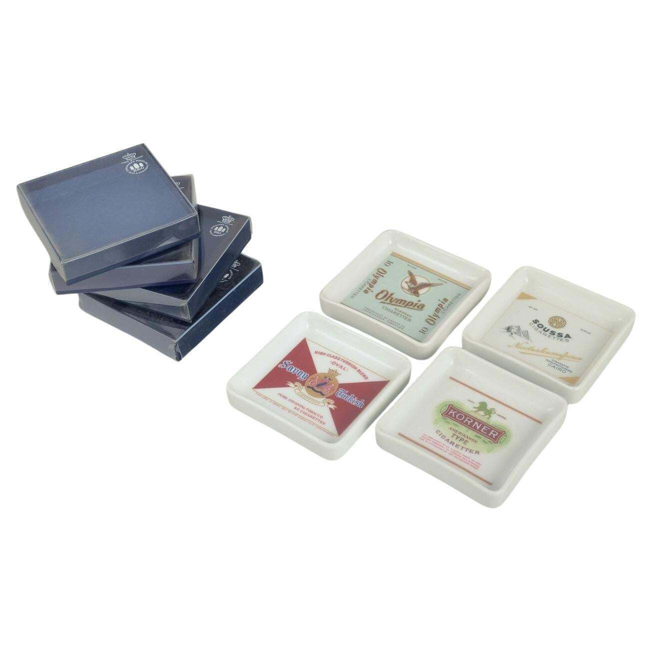 Bing & Grøndahl, Denmark. Set Of Four Square Porcelain Ashtrays. 1980s