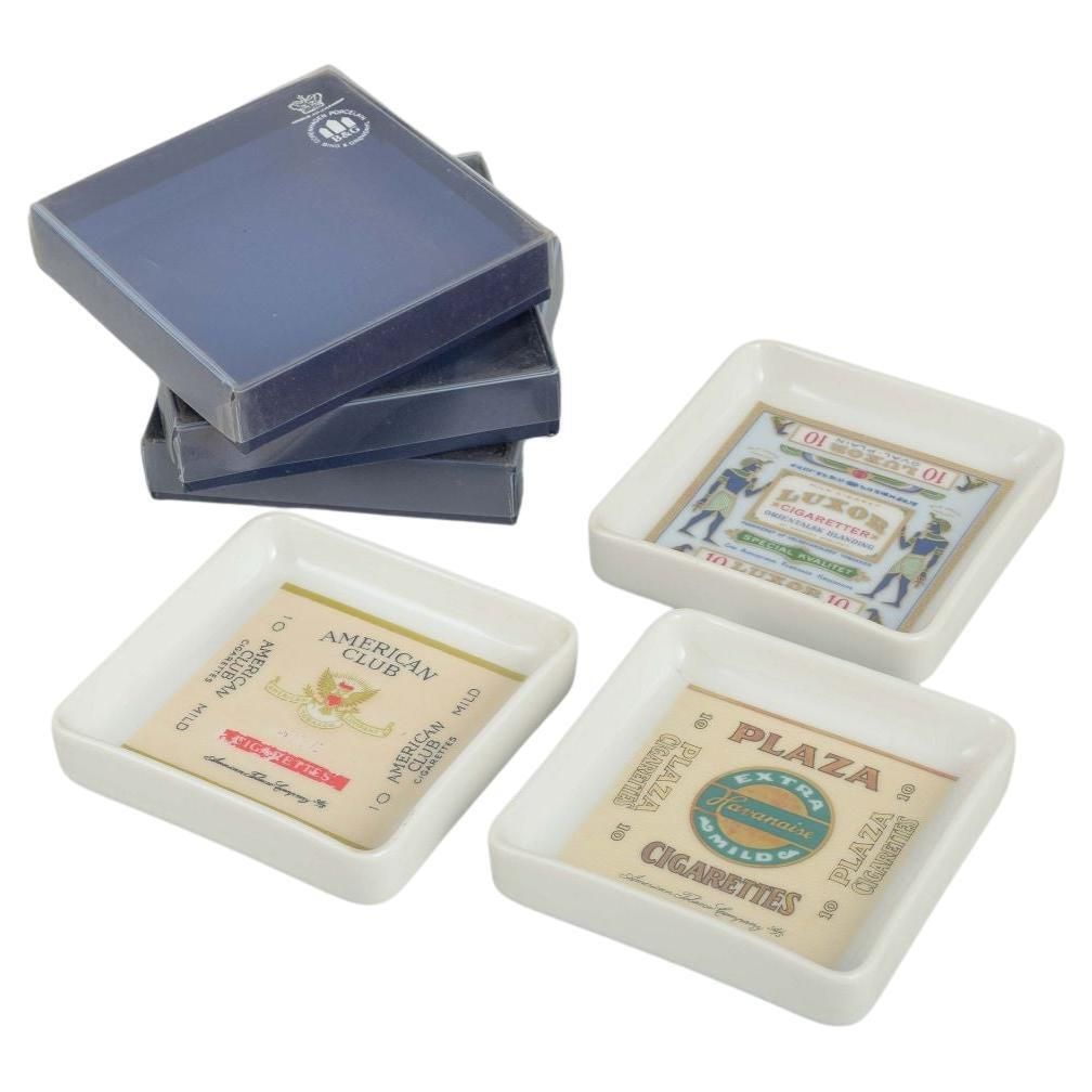 Bing & Grøndahl, Denmark. Set Of Three Square Porcelain Ashtrays. 1980s