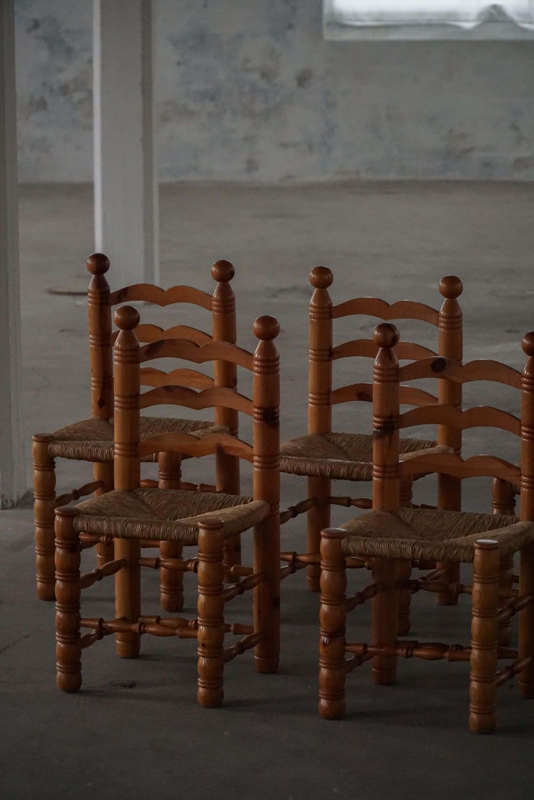 Set Of 6 French Modern Brutalist Chairs, Charles Dudouyt Style, Made In 1960s photo for sale