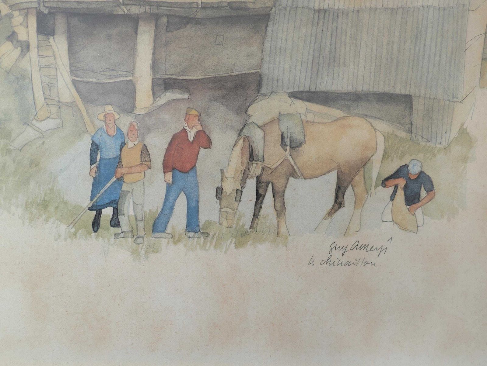 Guy Ameye Signed Vintage Artwork (1 Of A Pair). Art, Painting, Drawing. photo furniture