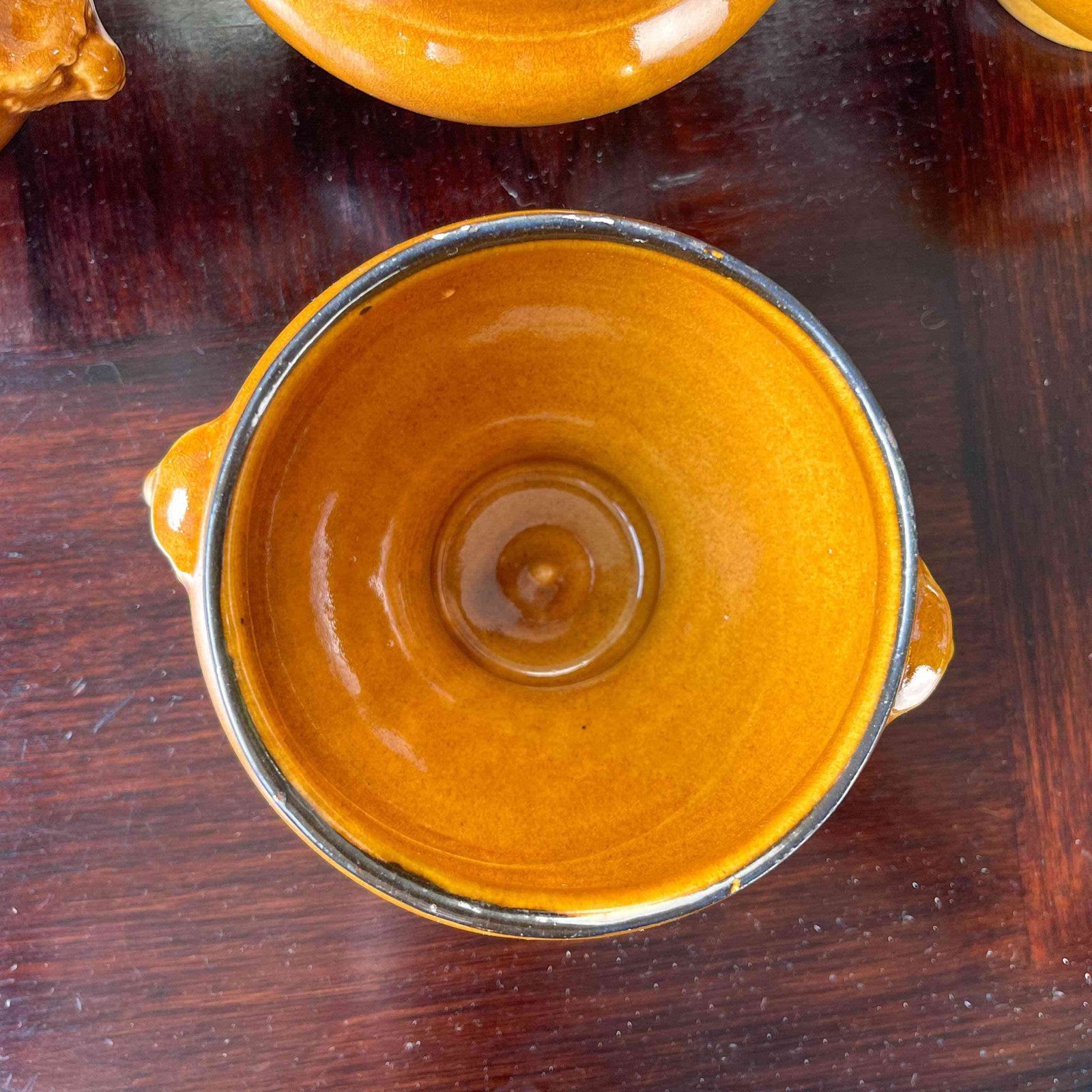 6 Vintage Emile Henry Lion Head Ceramic Onion Soup Bowls   Honey And Black, Made In France   Traditional Elegance photo buy