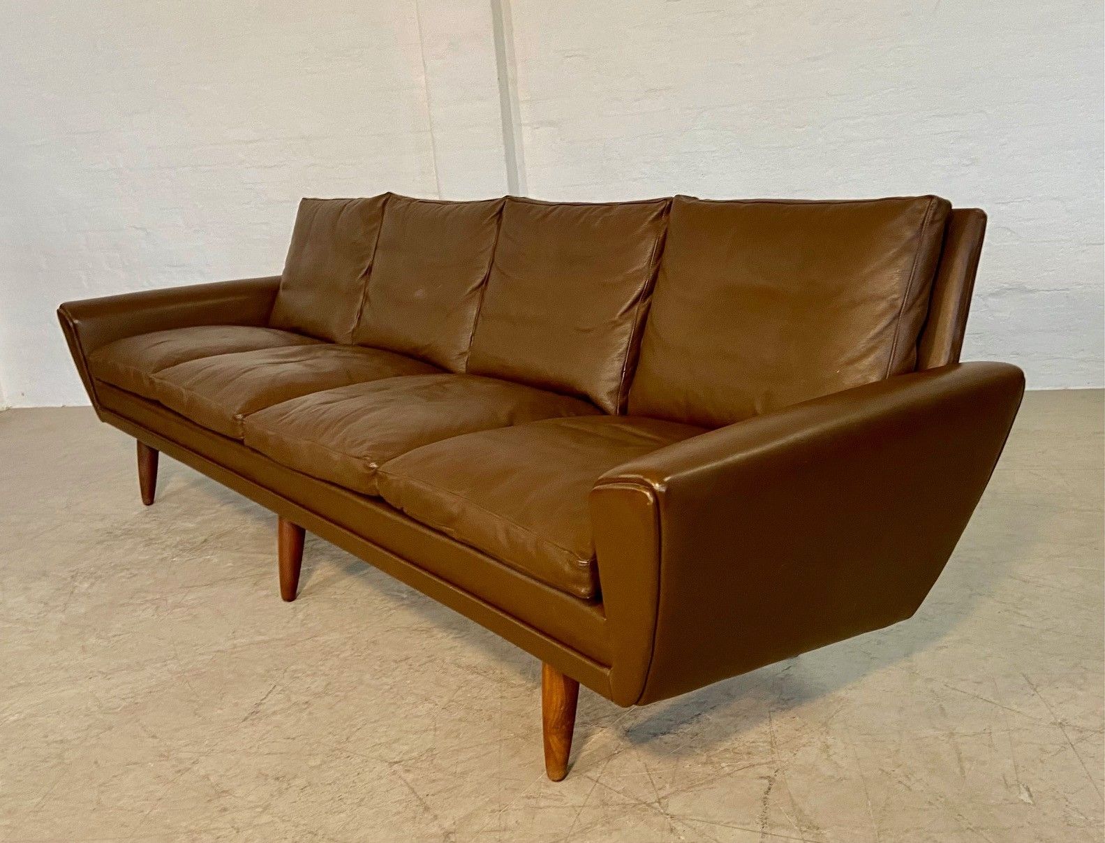 photo for sale Vintage Retro Danish Mid Century G. Thams  4 Person Sofa  In Brown Leather 1960