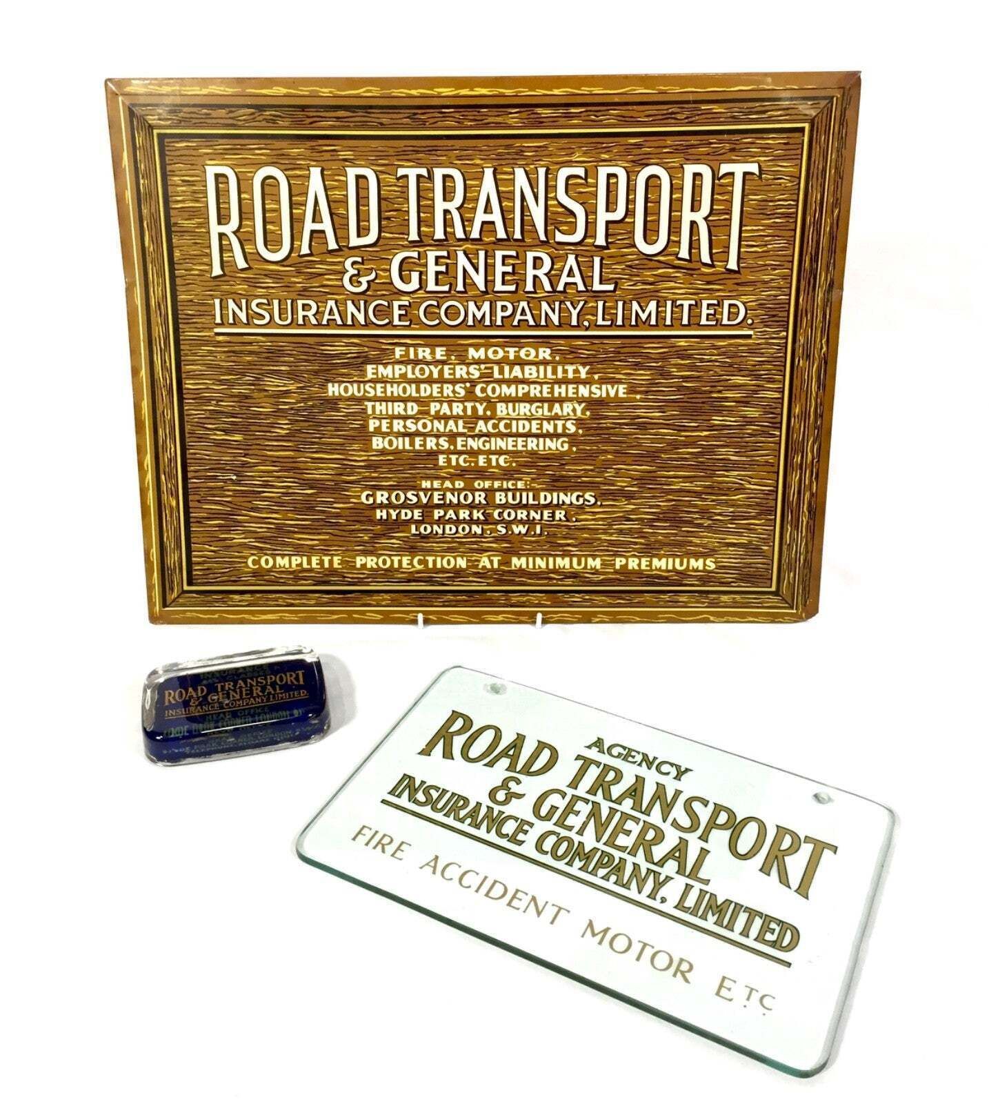 Antique Advertising Collection Of Road Transport Insurance Sign / Paper Weight photo for sale