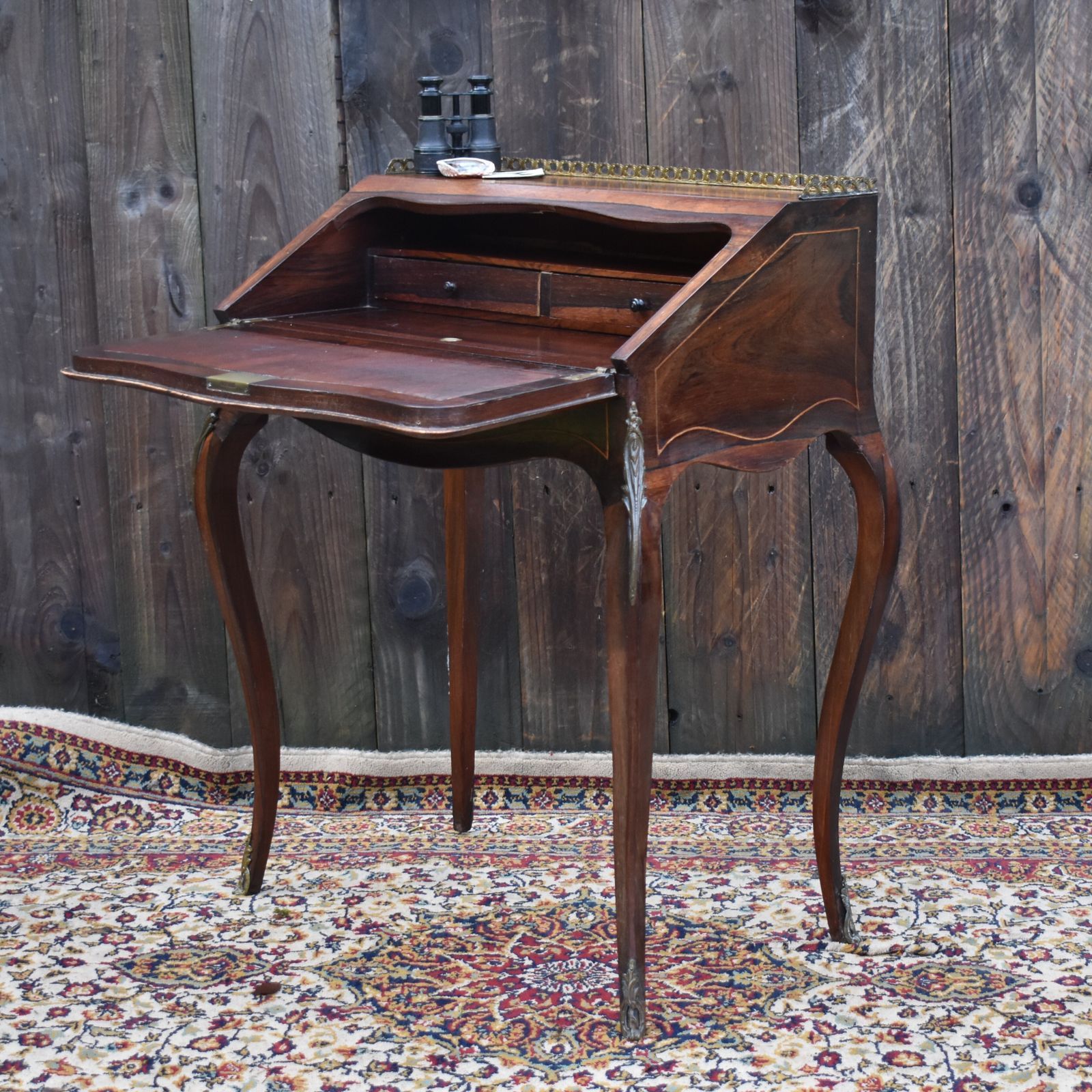 Antique French Bureau De Dame Writing Desk Ladies Marquetry Ormulu Bombe Style photo for sale