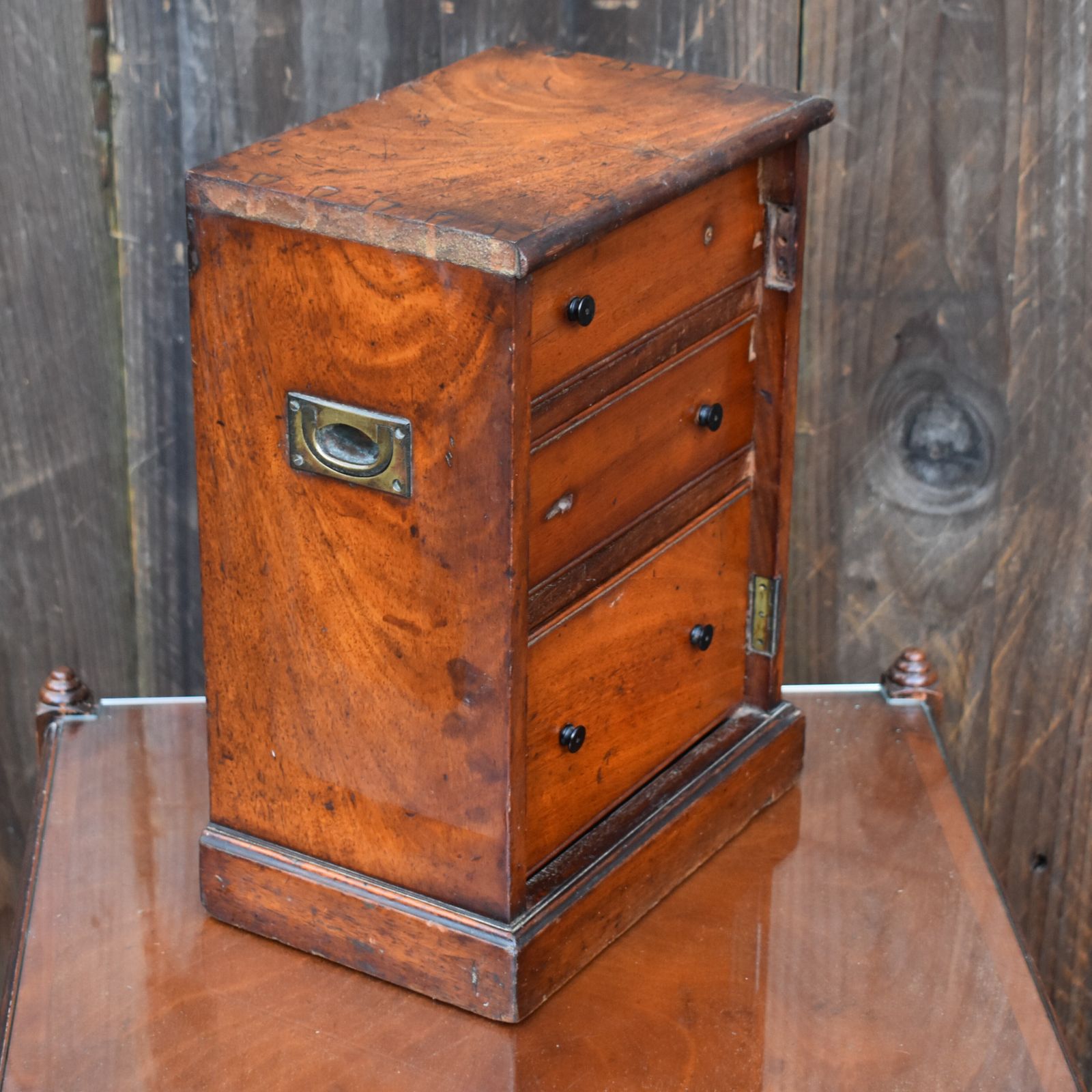 Antique Mahogany Campaign Miniature Apprentice Specimen Bank Of Drawers photo for sale