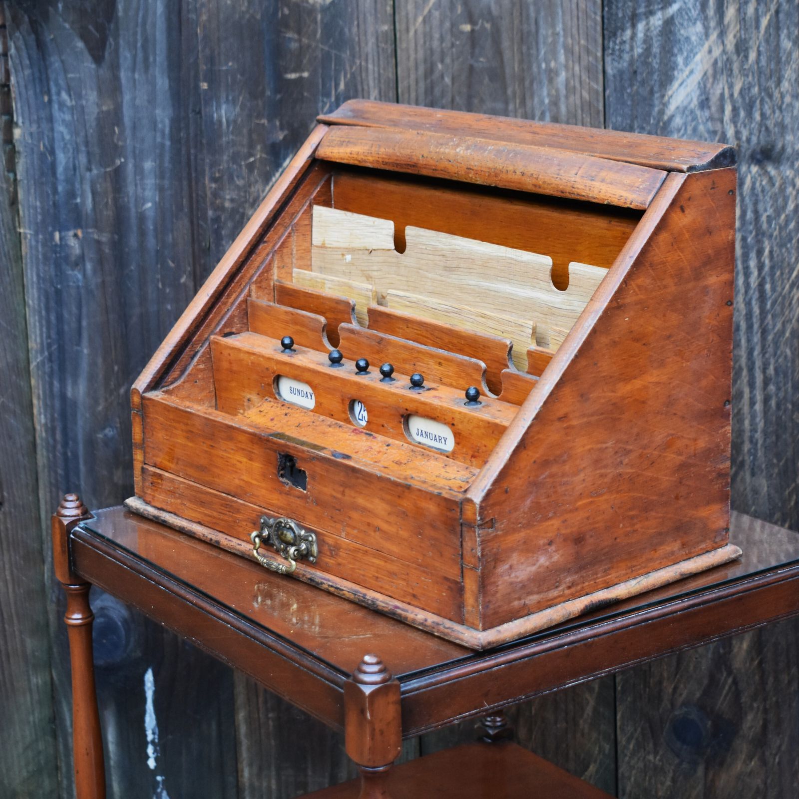 photo for sale Antique Victorian Fine Oak Perpetual Calendar Tambour Travel Stationery Cabinet