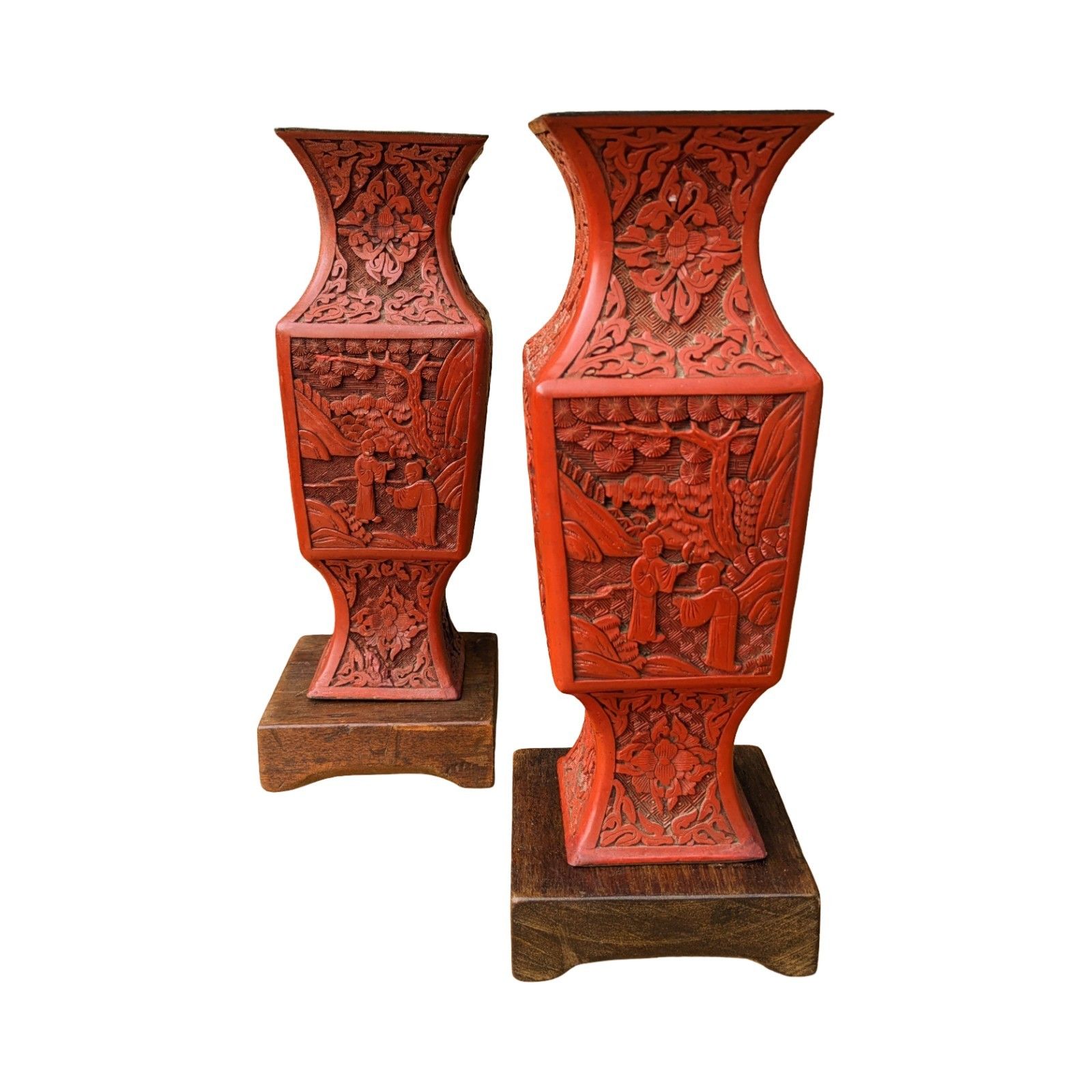 Pair Of Chinese Cinnabar Lacquer Vases 19th Century photo for sale