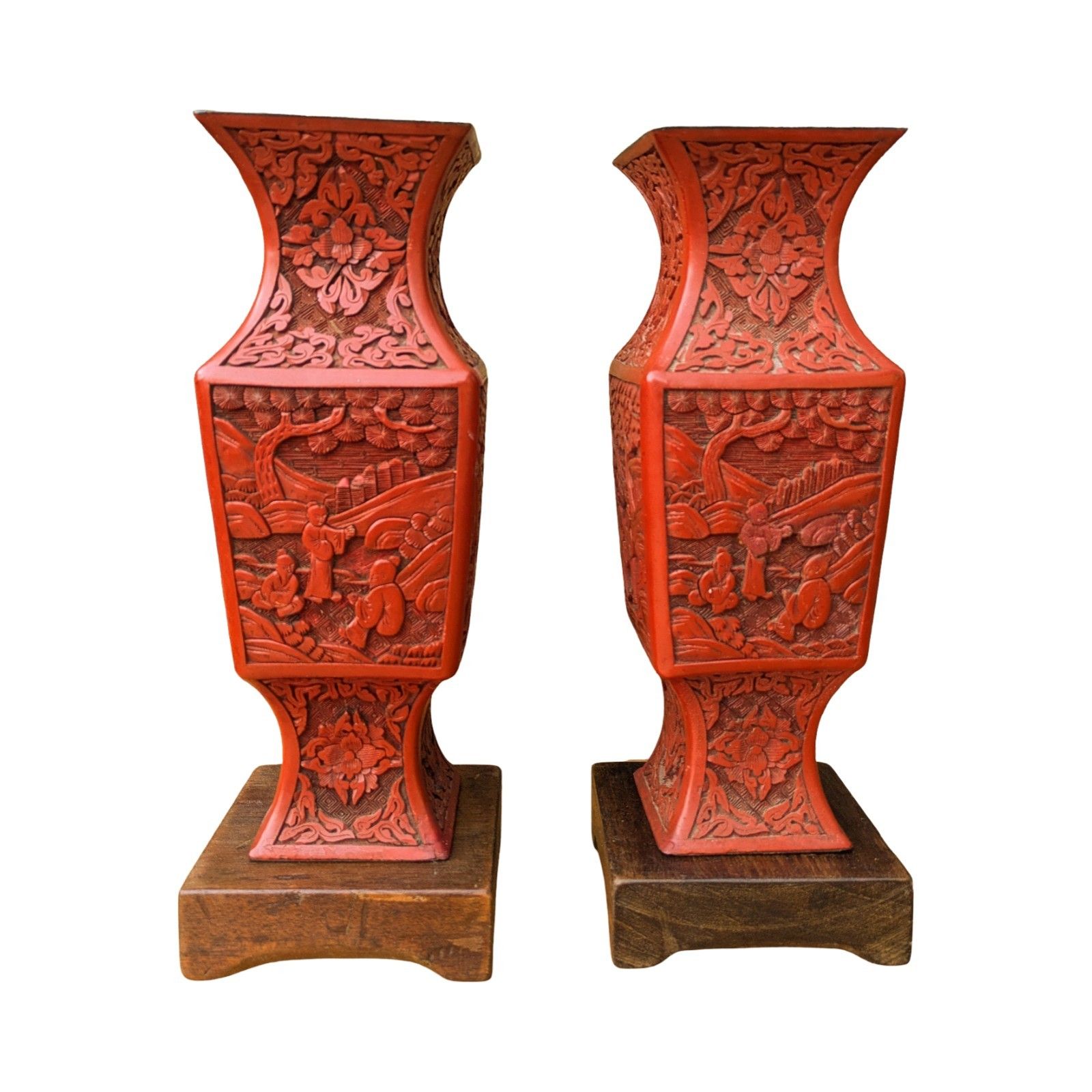 Pair Of Chinese Cinnabar Lacquer Vases 19th Century photo 485.0