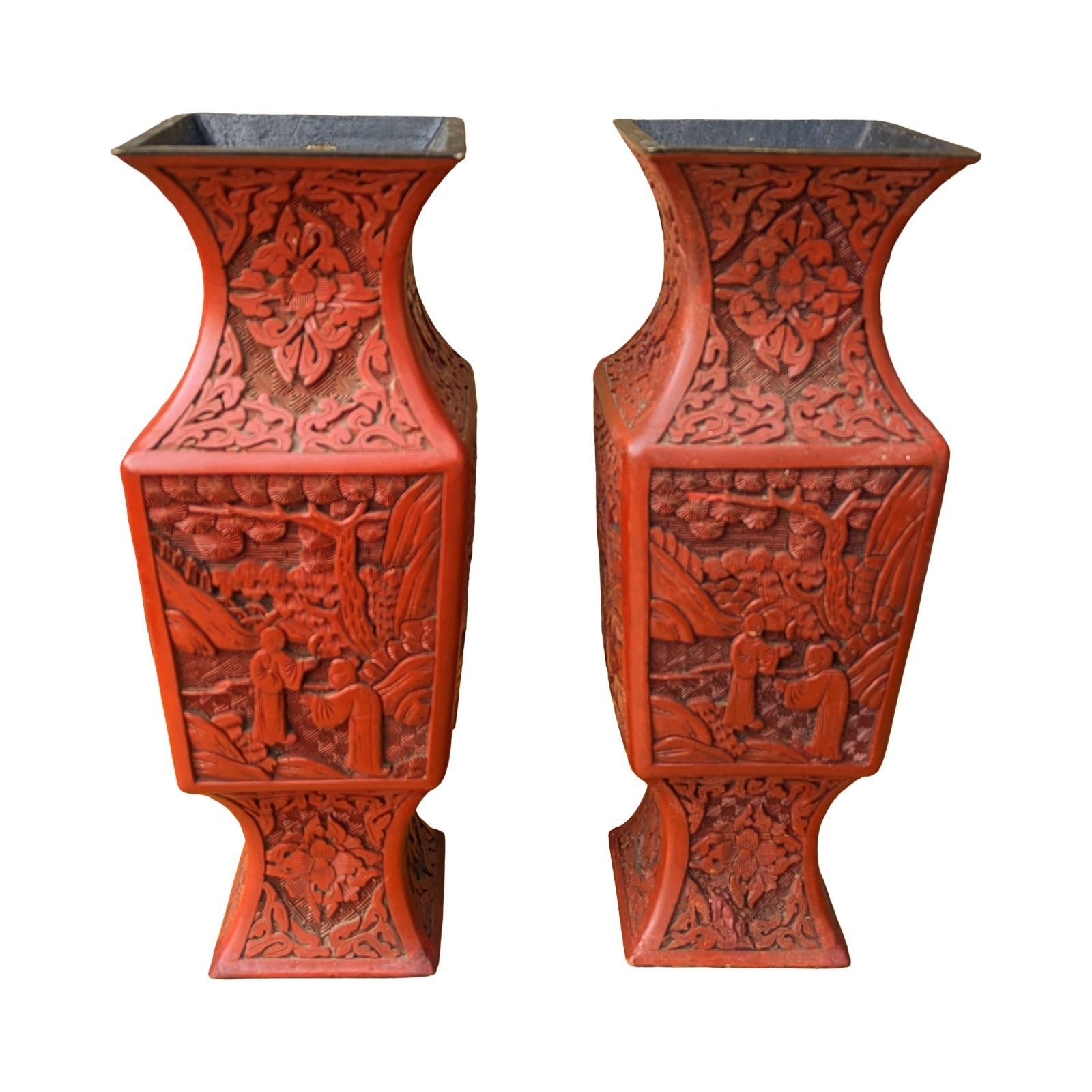 Home Decor Pair Of Chinese Cinnabar Lacquer Vases 19th Century photo